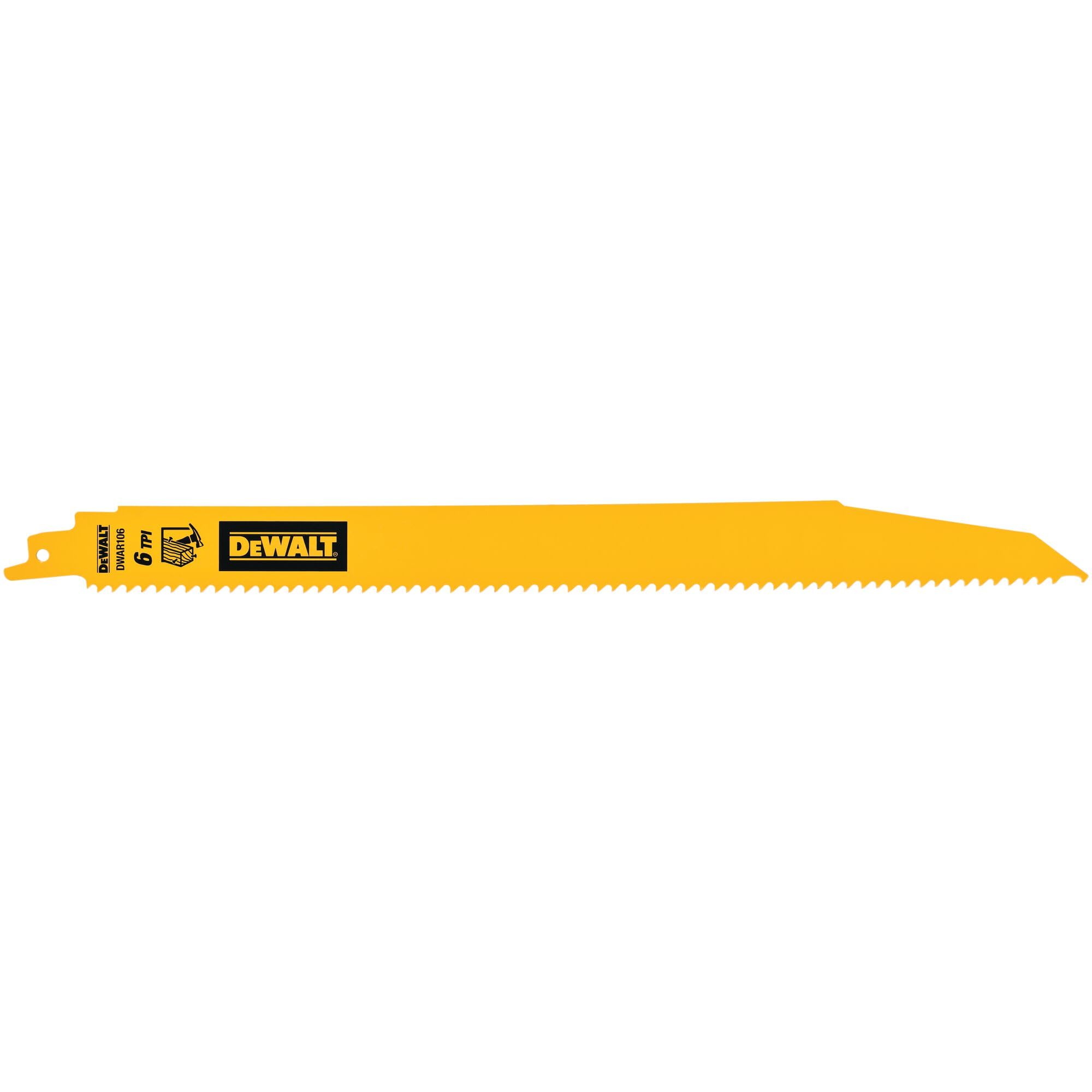 dewalt-dwar106-12-inch-5-pack-bi-metal-reciprocating-saw-blades-6-tpi-for-demoli image 1