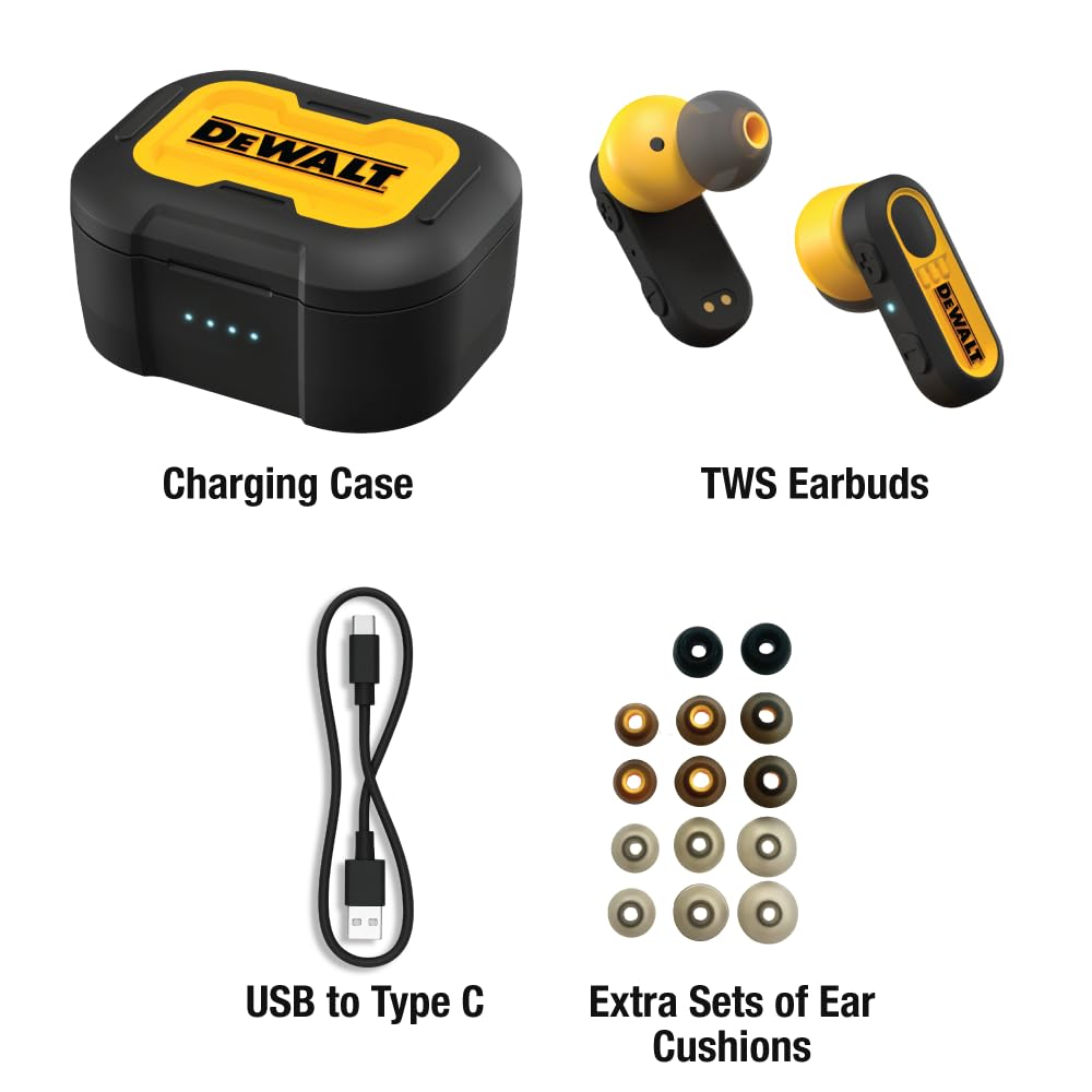 dewalt-heavy-duty-true-wireless-earbuds-with-type-c-charging-case-yellow image 5