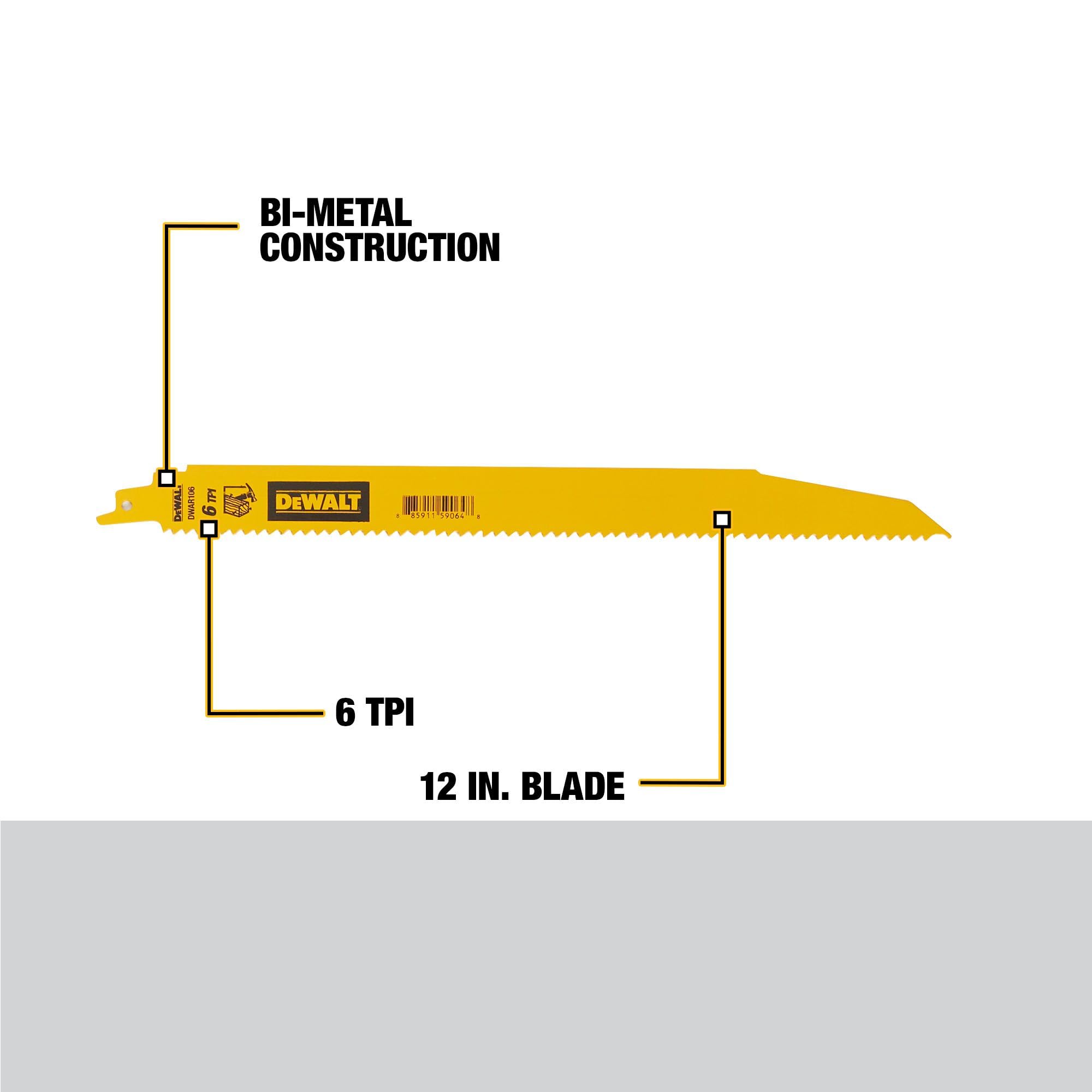 dewalt-dwar106-12-inch-5-pack-bi-metal-reciprocating-saw-blades-6-tpi-for-demoli image 2