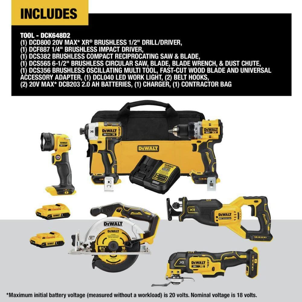 dewalt-20v-max-xr-6-tool-combo-kit-dck648d2-with-2-batteries-and-charger image 2