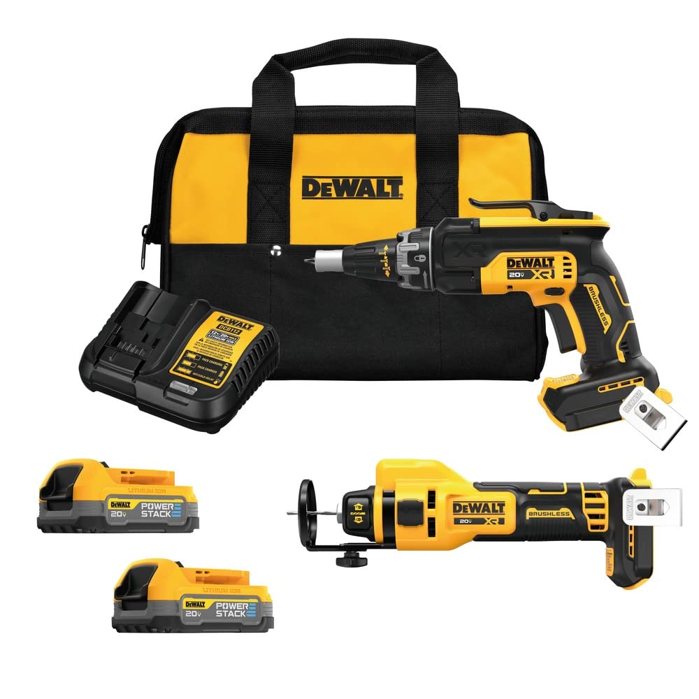 dewalt-20v-max-cordless-drywall-screw-gun-and-cutout-kit-dck265e2-with-2-powerst image 1