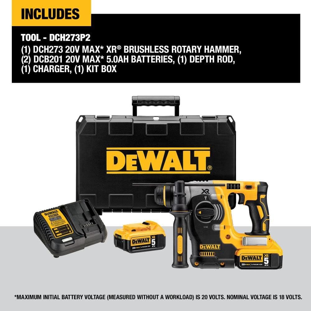 dewalt-dch273p2-20v-max-xr-brushless-1-inch-sds-rotary-hammer-with-5-0ah-batteri image 7