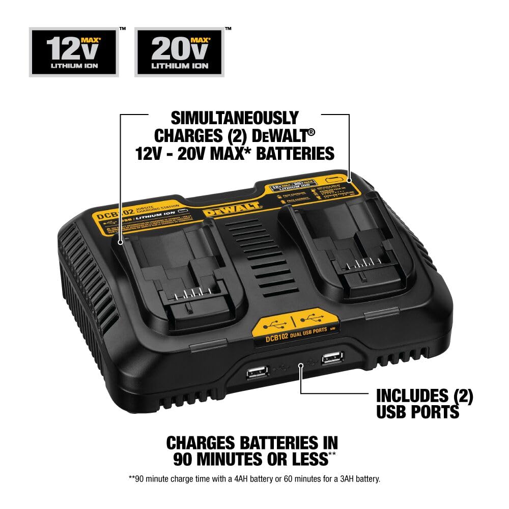 dewalt-dcb102-12v-20v-max-dual-bay-battery-charger-with-2-usb-ports image 3