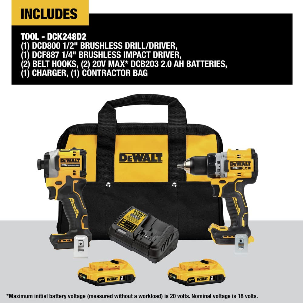 dewalt-20v-max-xr-brushless-cordless-combo-kit-dck248d2-1-2-in-drill-driver-and- image 2