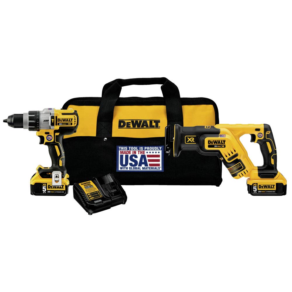 dewalt-20v-max-xr-combo-kit-dck294p2-hammer-drill-reciprocating-saw-with-2-x-5ah image 1