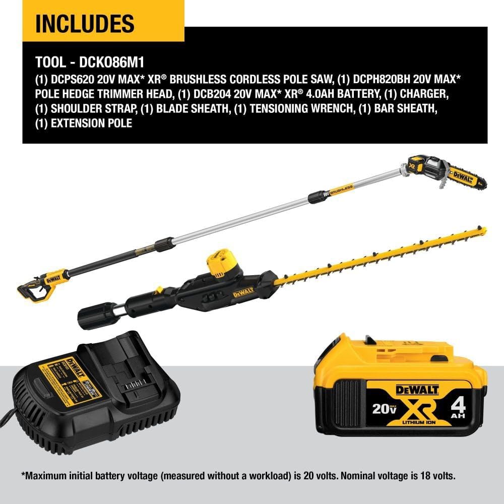 dewalt-dcko86m1-20v-max-cordless-pole-saw-and-pole-hedge-trimmer-combo-kit image 2