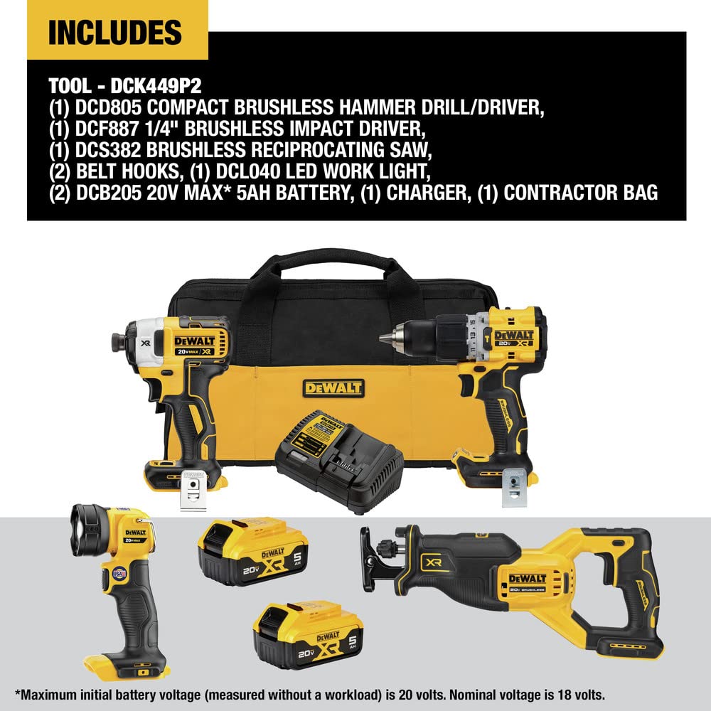 dewalt-20v-max-xr-4-tool-combo-kit-hammer-drill-impact-driver-reciprocating-saw- image 2