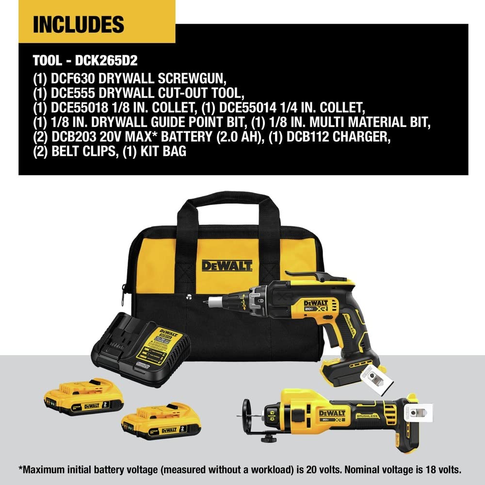dewalt-dck265d2-20v-max-xr-drywall-screw-gun-and-cut-out-tool-combo-kit-with-2-b image 2