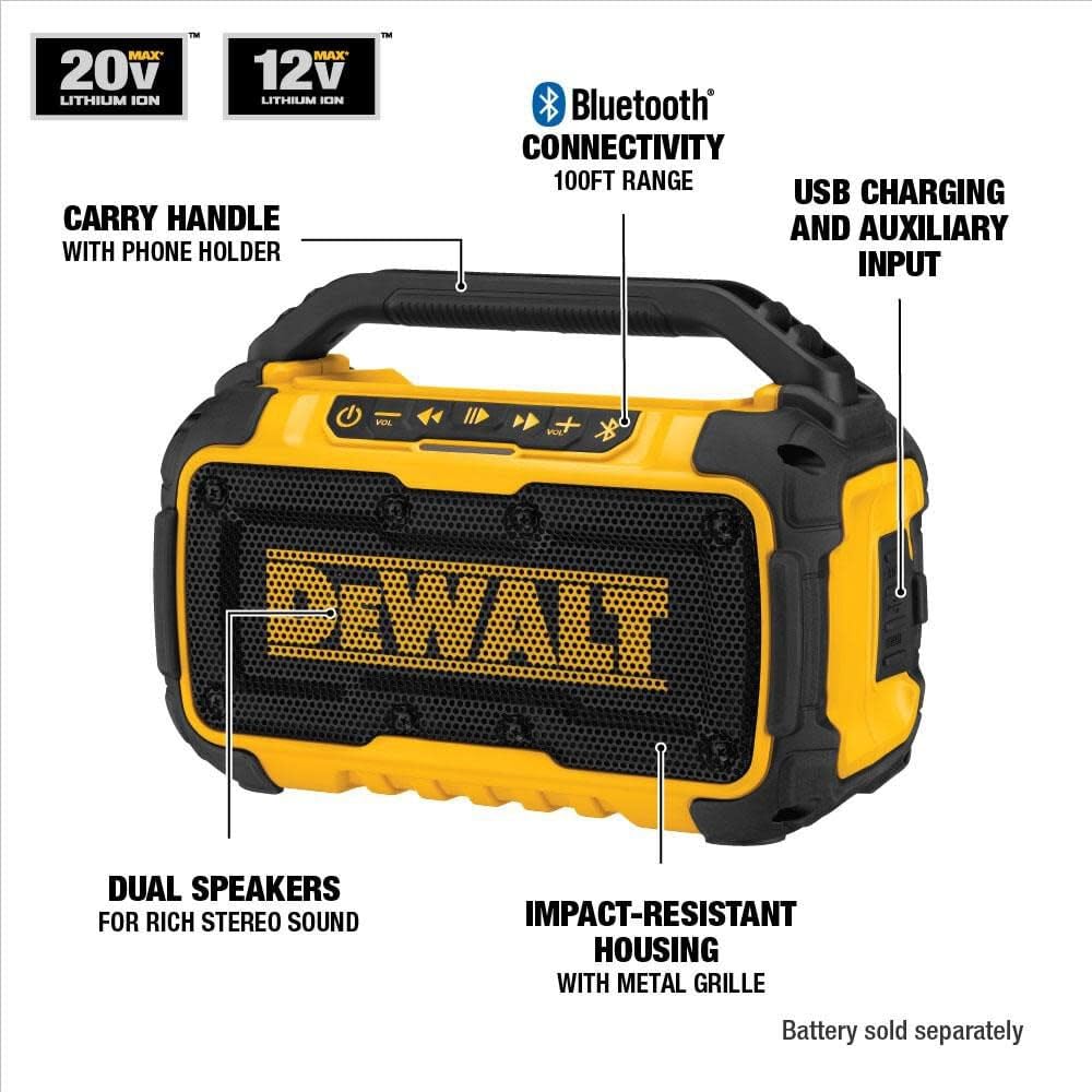 dewalt-dcr010-20v-max-bluetooth-speaker-100-ft-range-with-phone-holder image 2