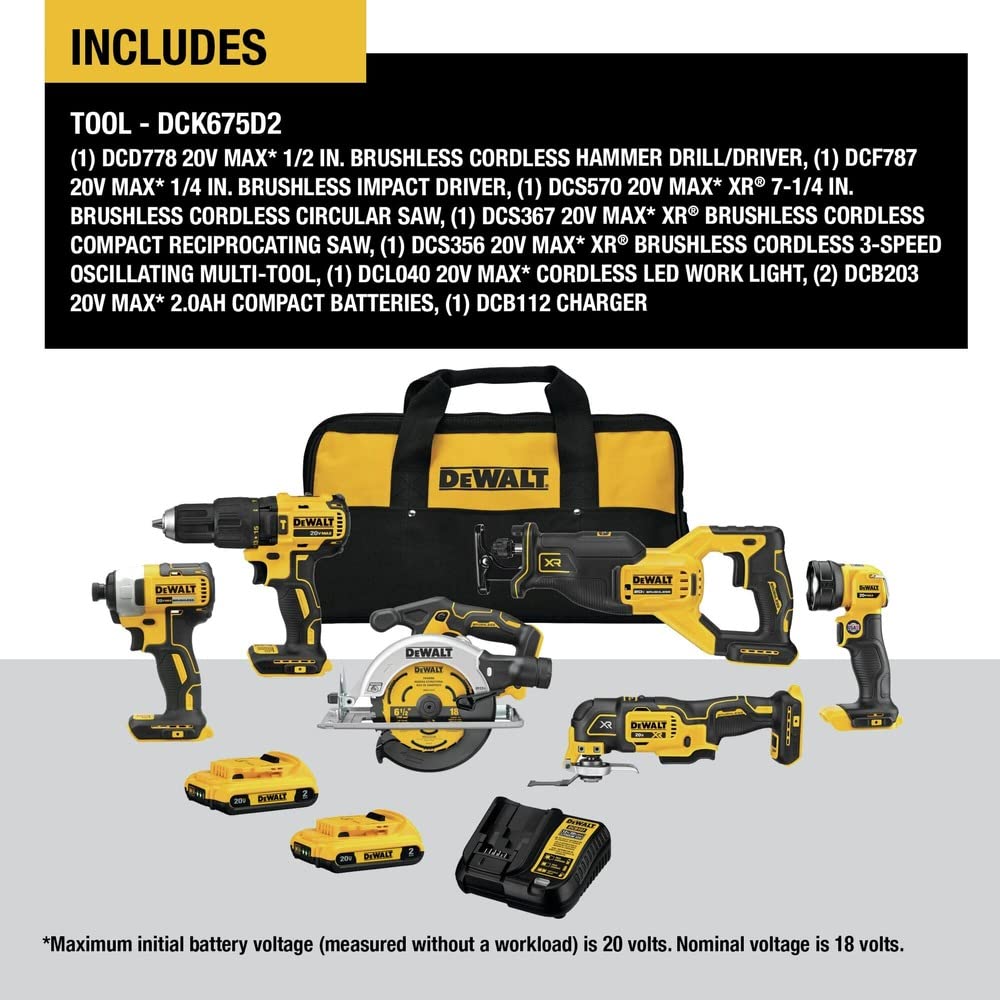 dewalt-20v-max-brushless-6-tool-combo-kit-dck675d2-with-2-batteries-and-charger image 2