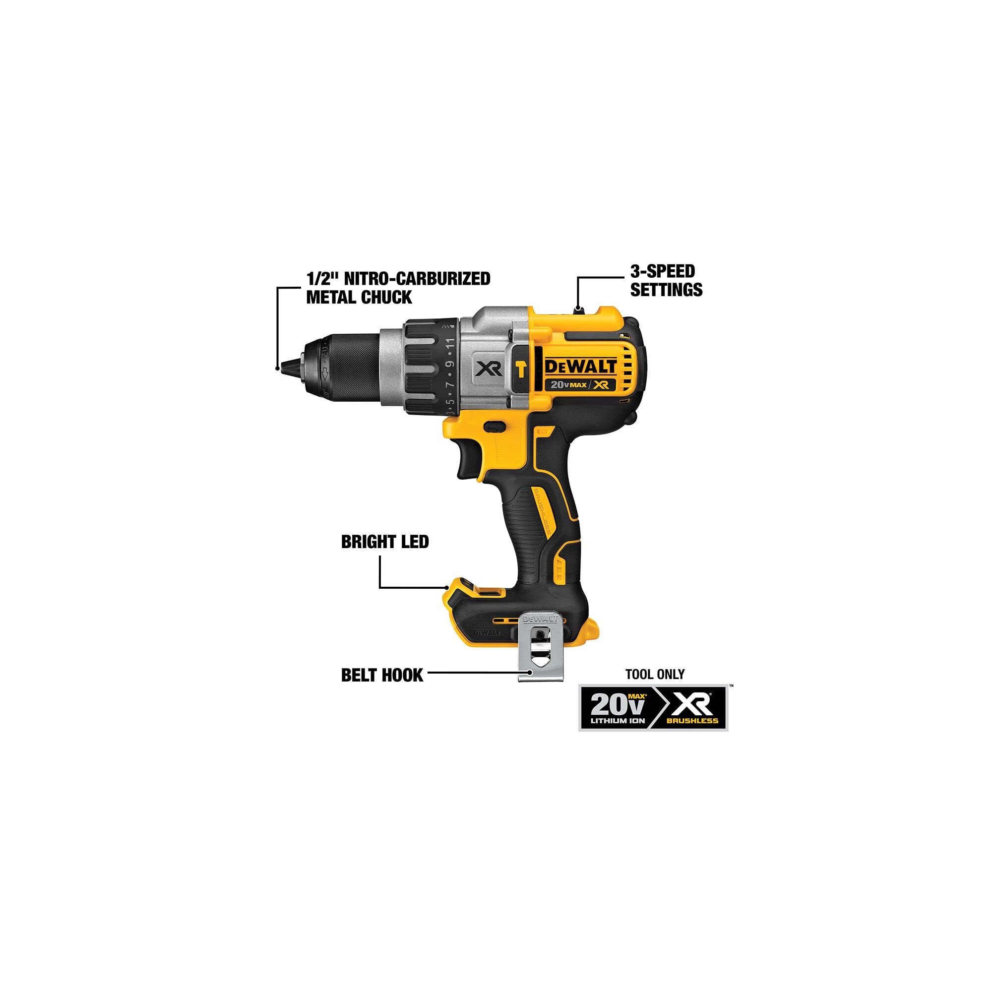 dewalt-20v-max-xr-brushless-hammer-drill-driver-1-2-inch-3-speed-dcd996b-tool-on image 2