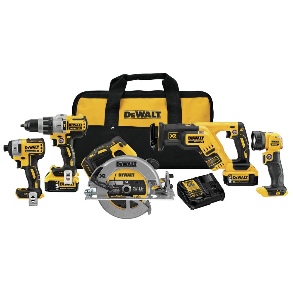 dewalt-20v-max-xr-5-tool-combo-kit-dck594p2-with-2-batteries-and-charger image 1