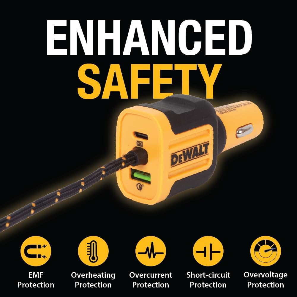 dewalt-heavy-duty-72w-5-port-usb-car-charger-with-pd-30w-qc-3-0-and-6ft-cable image 2
