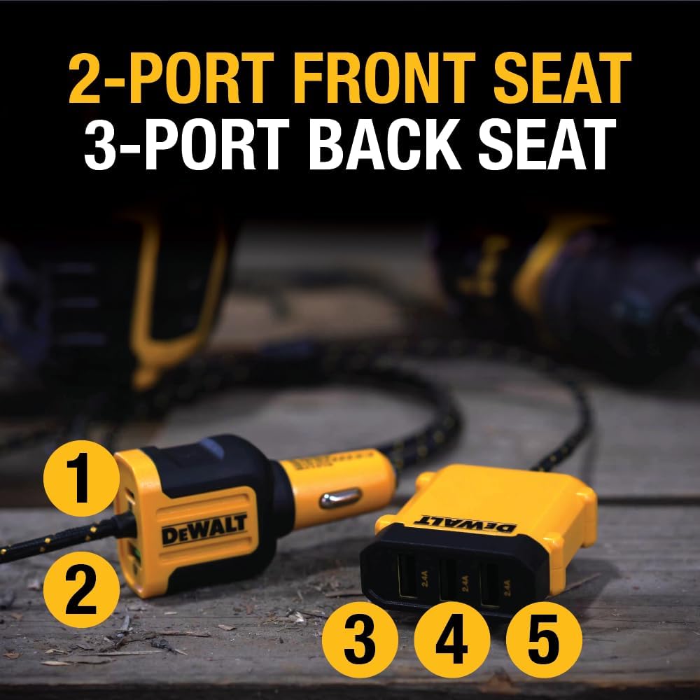 dewalt-heavy-duty-72w-5-port-usb-car-charger-with-pd-30w-qc-3-0-and-6ft-cable image 5
