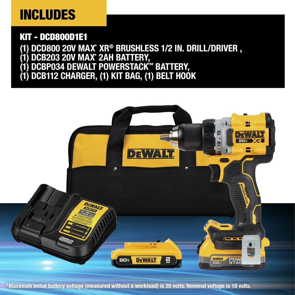 dewalt-20v-max-xr-dcd800d1e1-compact-brushless-drill-driver-kit-with-powerstack- image 3