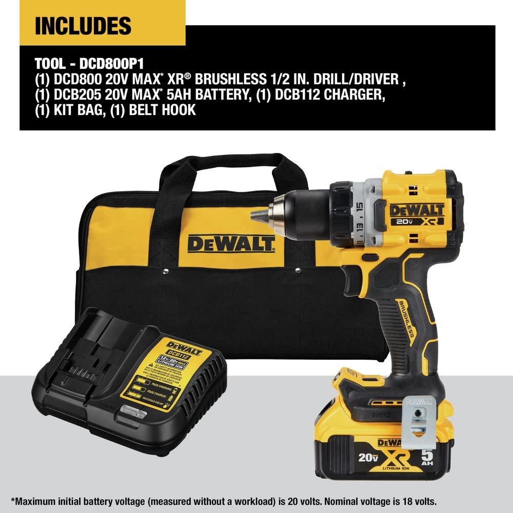 dewalt-20v-max-xr-dcd800p1-brushless-1-2-in-drill-driver-kit image 2