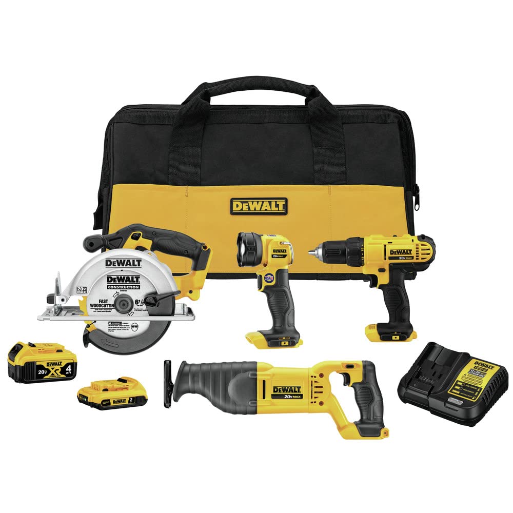 dewalt-20v-max-4-tool-combo-kit-dck445d1m1-drill-recip-saw-circular-saw-led-ligh image 1