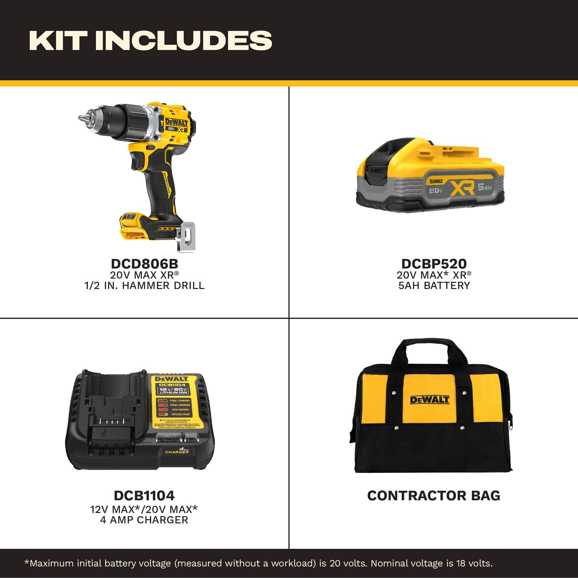 dewalt-dcd806h1-20v-max-xr-1-2-in-brushless-cordless-hammer-drill-kit-with-5ah-b image 2