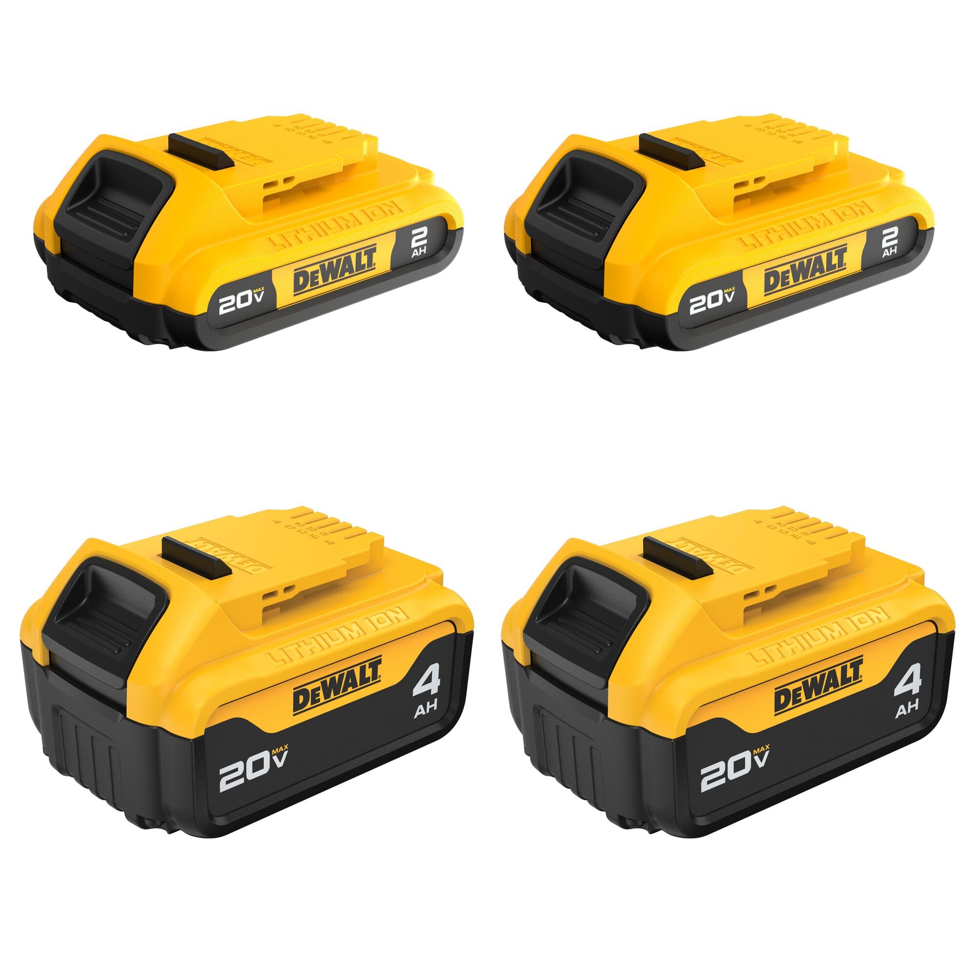 dewalt-20v-max-battery-4-pack-2x-2ah-2x-4ah-xr-with-fuel-gauges-dcb324-4 image 1