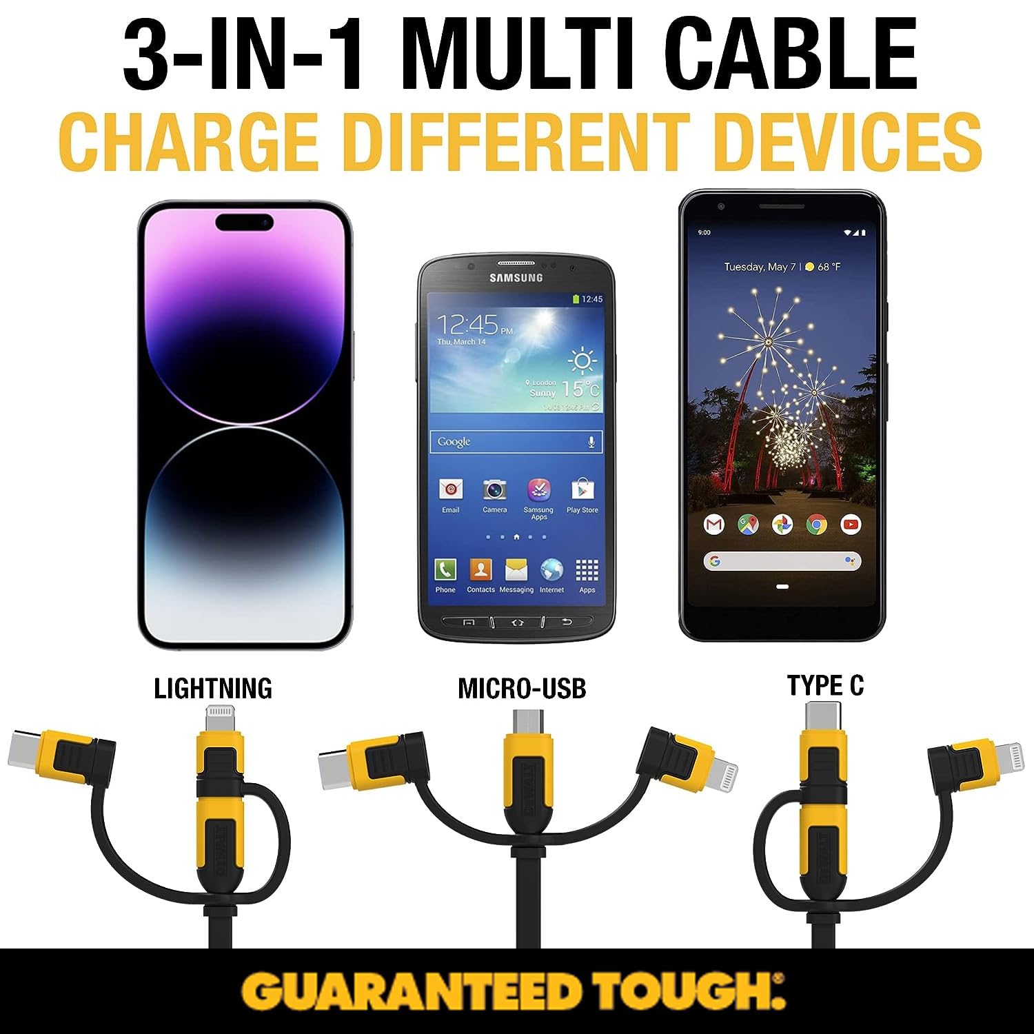 dewalt-heavy-duty-3-in-1-retractable-multi-charging-cable-3ft-lightning-usb-c-mi image 2