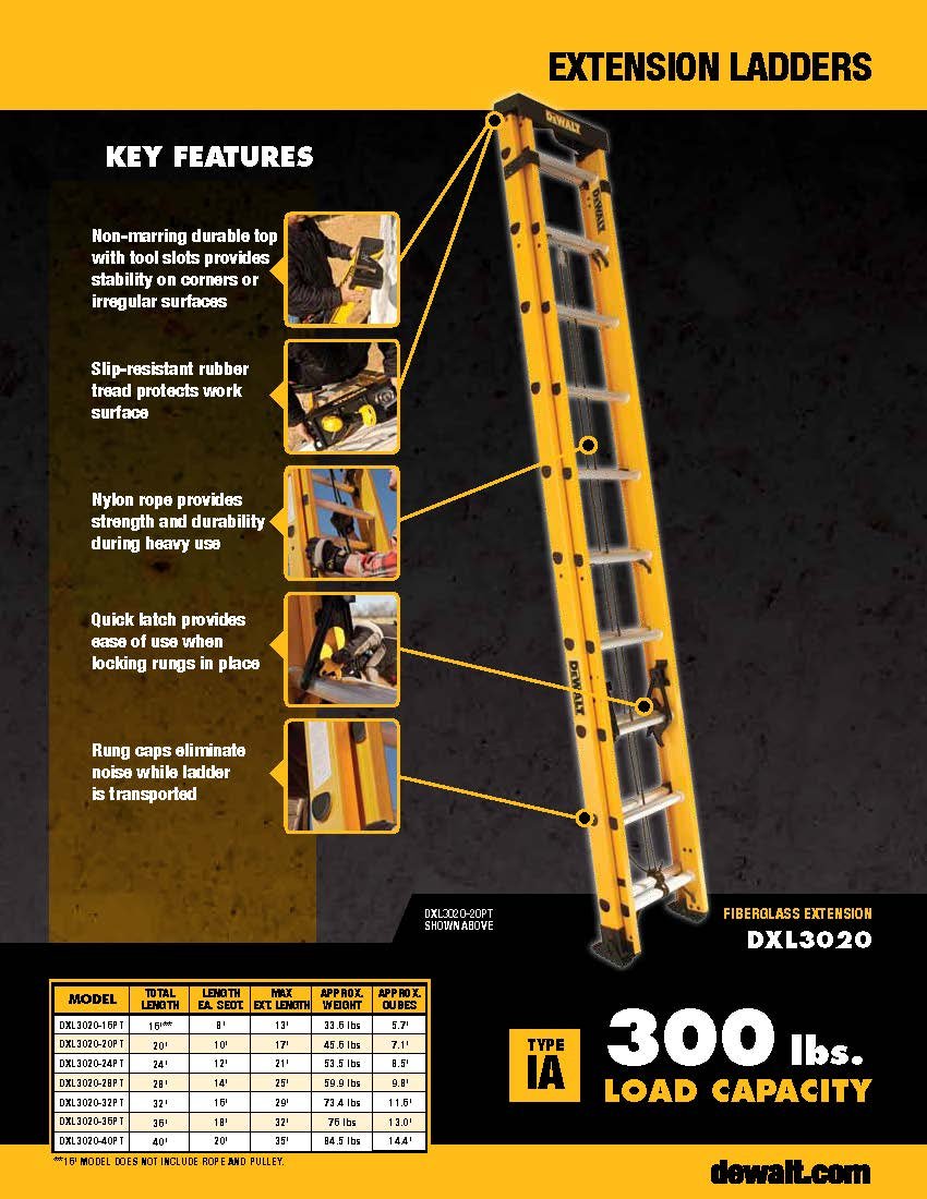 dewalt-dxl3020-20pt-type-ia-20-ft-fiberglass-extension-ladder-with-protop-300-lb image 5