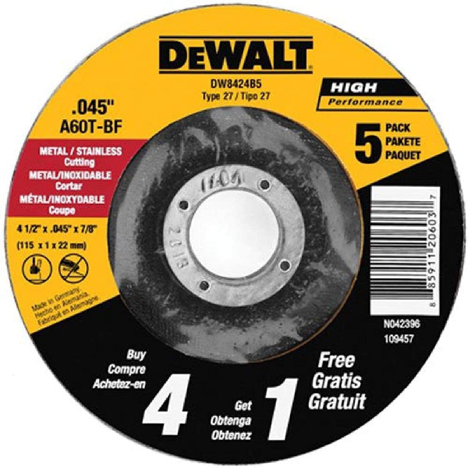 dewalt-dw8424b5-5-pack-4-1-2-metal-cut-off-wheels image 1