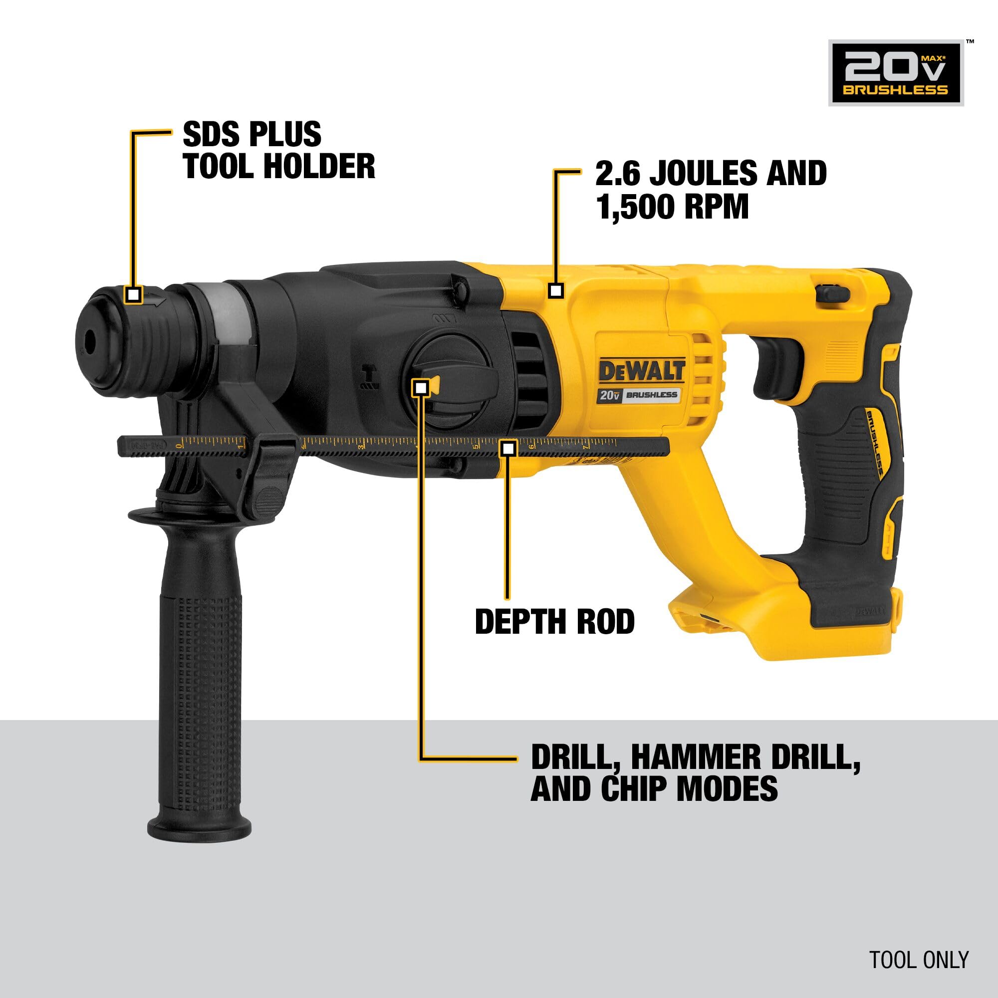dewalt-dch133b-20v-max-brushless-sds-plus-rotary-hammer-bare image 3