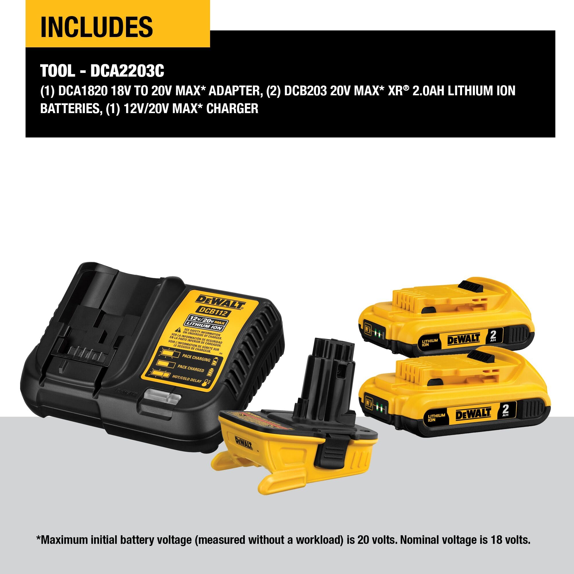 dewalt-dca2203c-20v-max-battery-adapter-kit-for-18v-tools-2-batteries-charger image 2