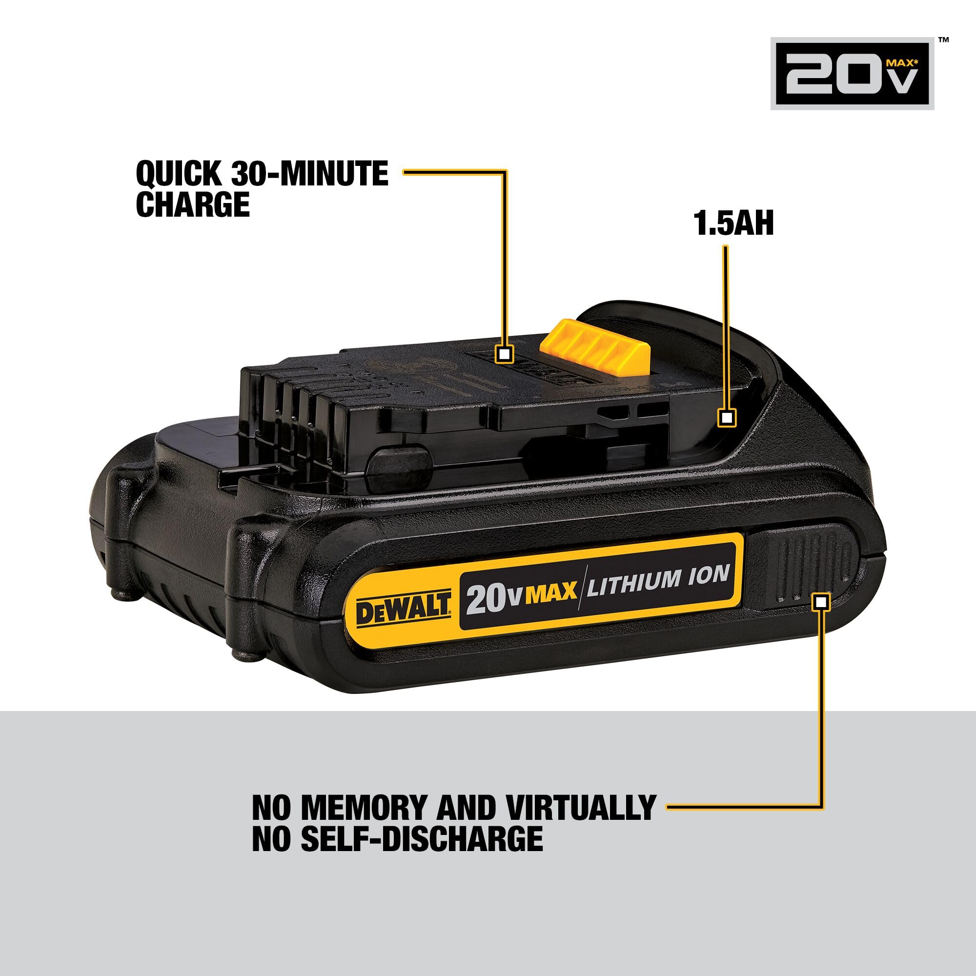dewalt-20v-max-compact-1-5ah-lithium-ion-battery-dcb201 image 2