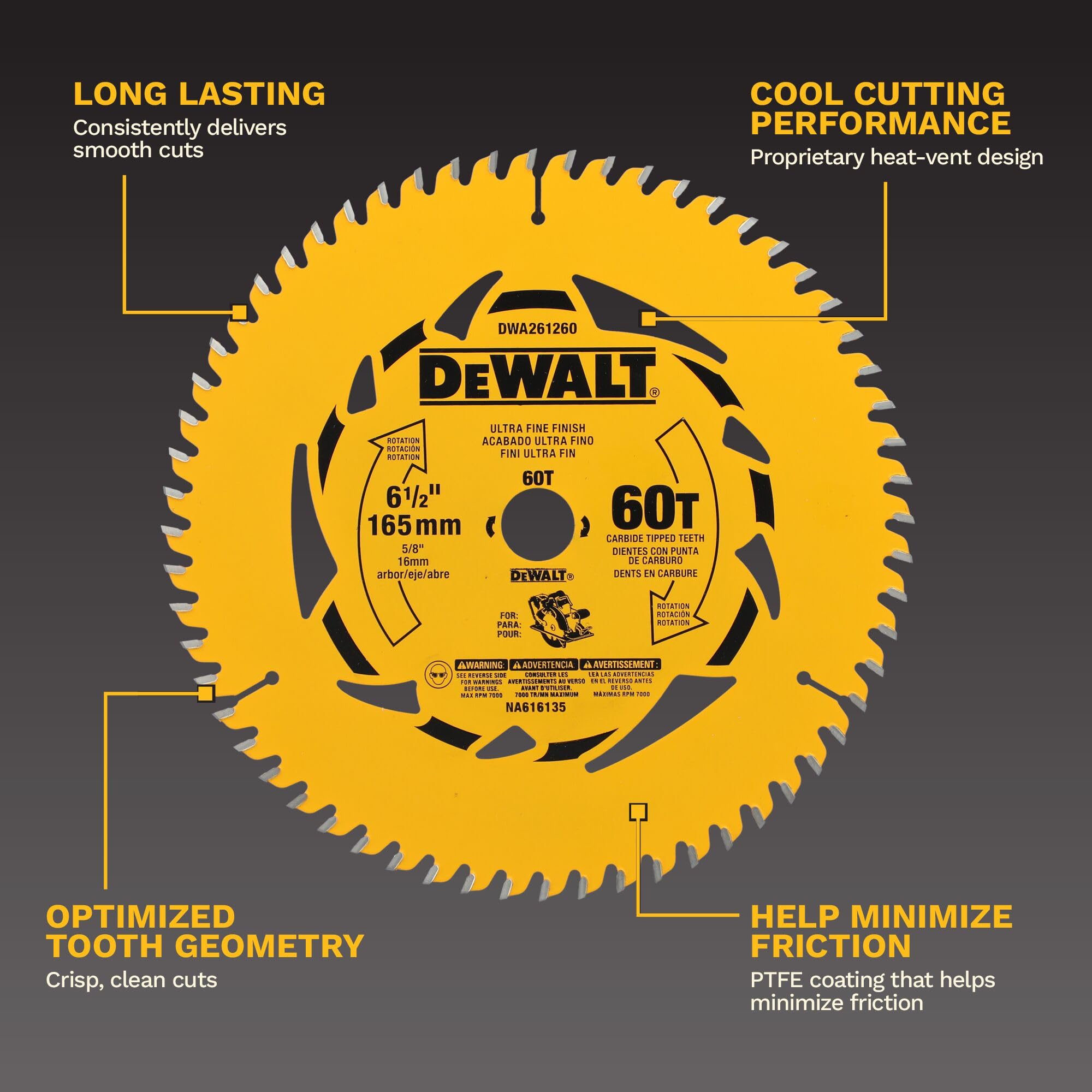 dewalt-dwa261260-6-1-2-circular-saw-blade-60t-ptfe-coated-ultra-fine-finish image 2