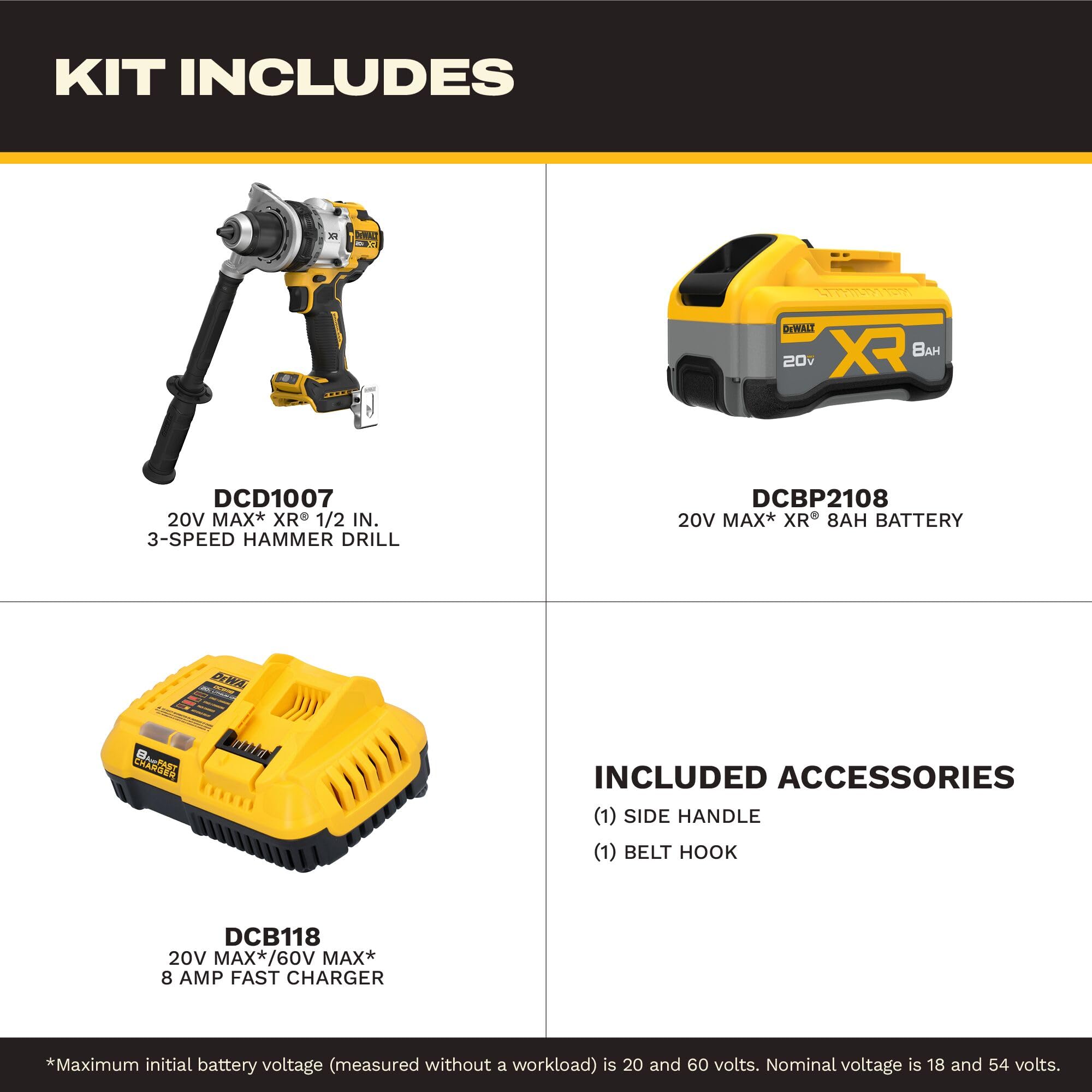 dewalt-20v-max-xr-dcd1007ww1-1-2-brushless-hammer-drill-kit-with-8ah-battery-and image 2