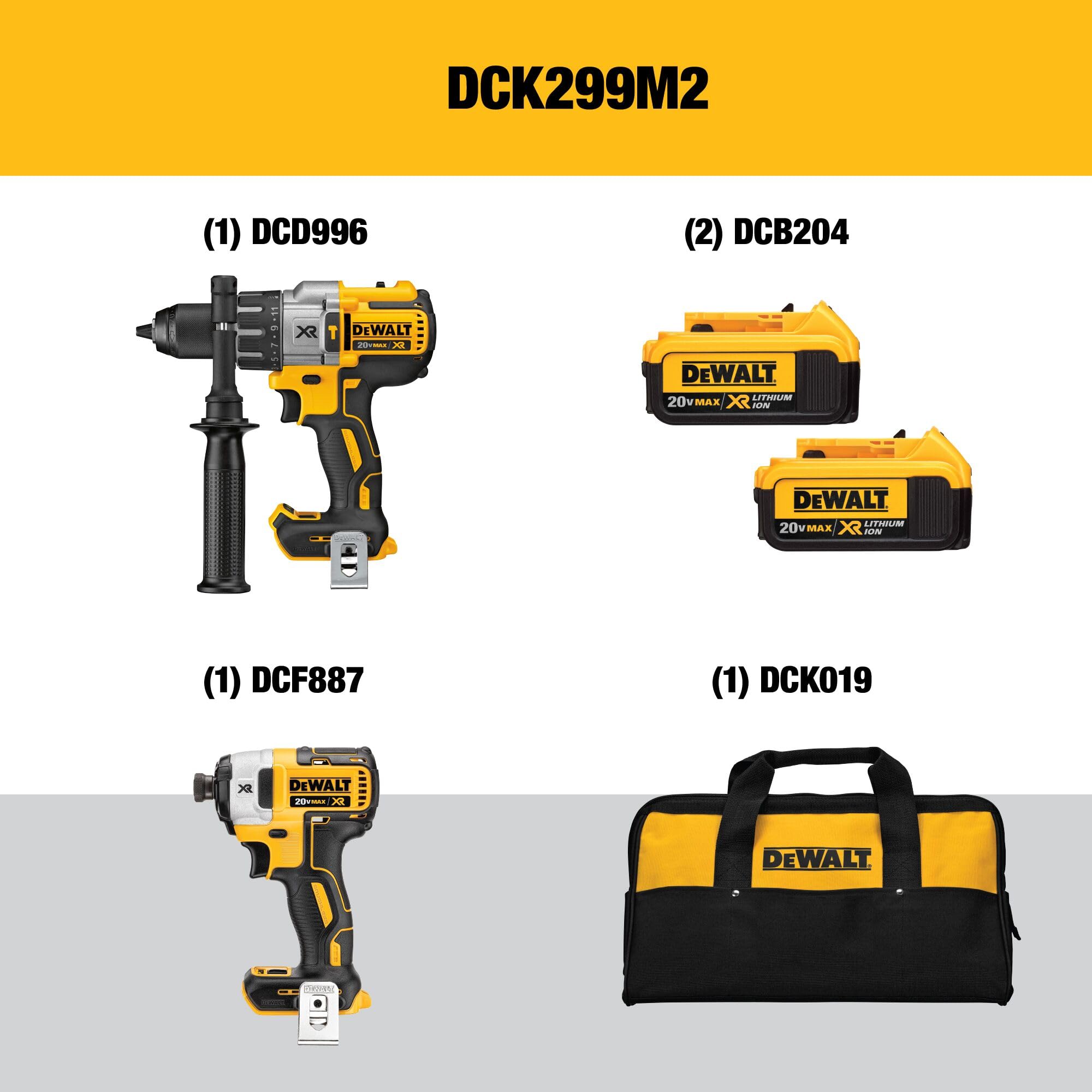 dewalt-dck299m2-20v-max-xr-hammer-drill-impact-driver-kit-with-4-0ah-batteries image 2