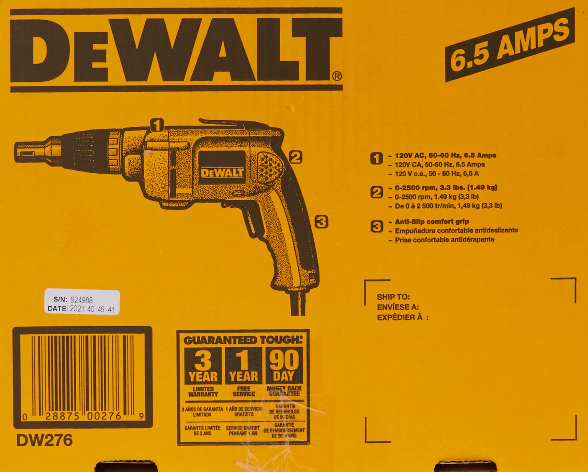 dewalt-dw276-6-5-amp-variable-speed-reversible-drywall-screw-gun-2-500-rpm image 3