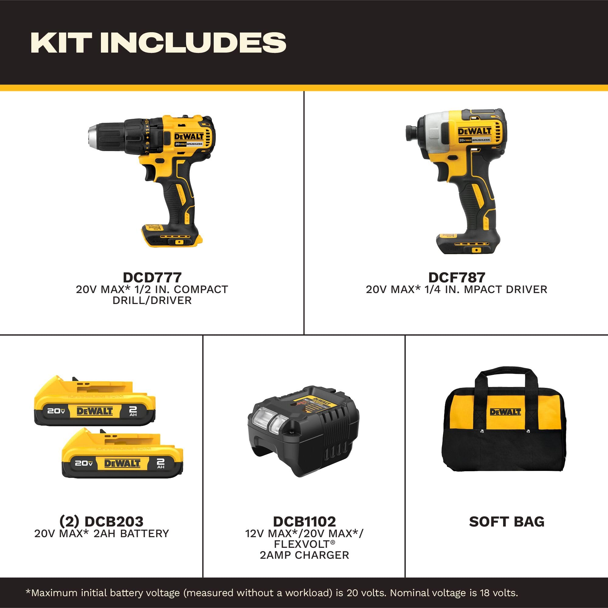 dewalt-20v-max-dck277d2-brushless-cordless-drill-and-impact-driver-combo-kit image 2