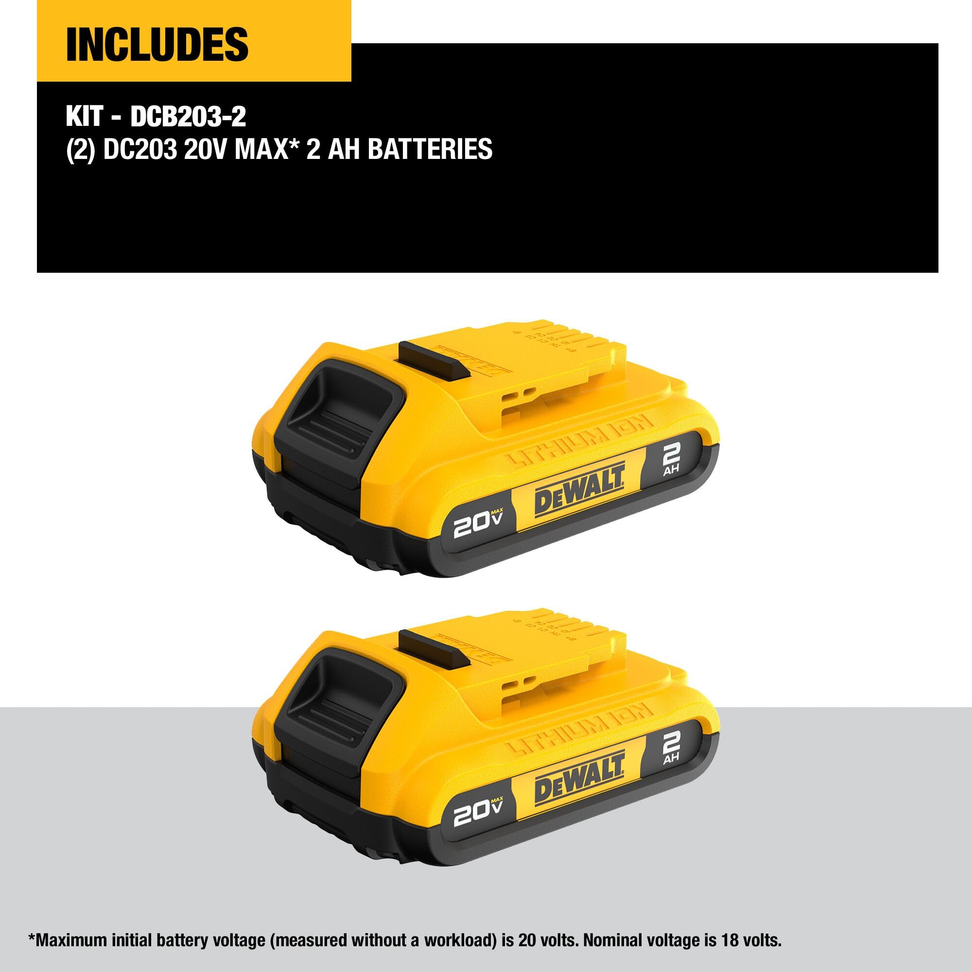 dewalt-dcb203-2-20v-max-compact-2ah-battery-2-pack-with-3-led-fuel-gauge image 2