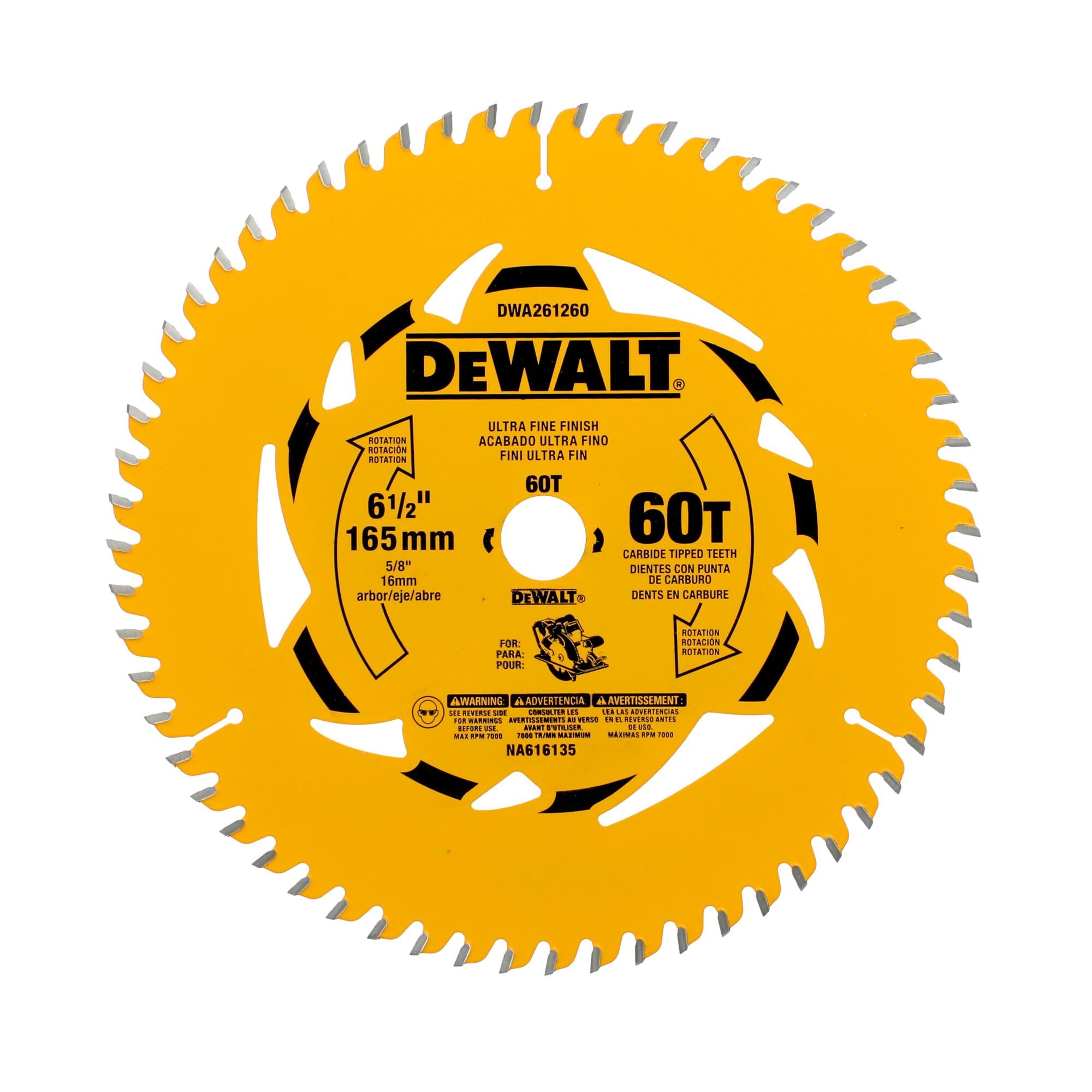 dewalt-dwa261260-6-1-2-circular-saw-blade-60t-ptfe-coated-ultra-fine-finish image 1
