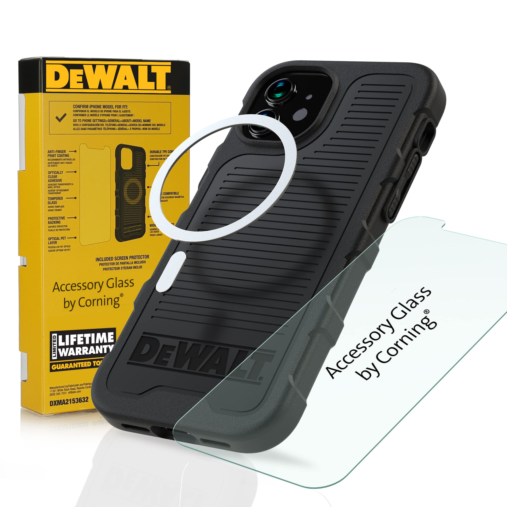 dewalt-iphone-13-pro-magnetic-case-tempered-glass-screen-protector-magsafe-black image 1