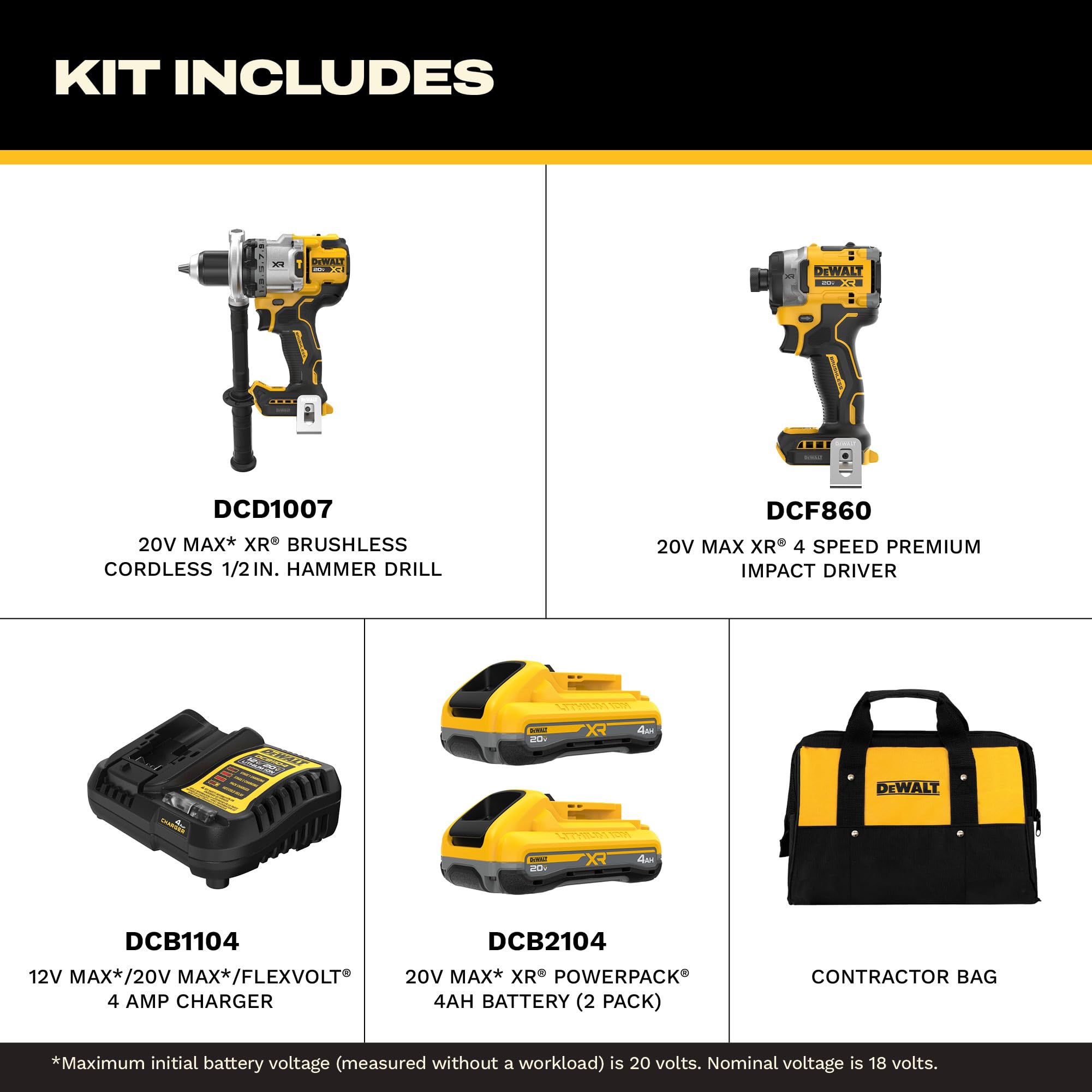 dewalt-dck2112qq2-20v-max-xr-brushless-hammer-drill-impact-driver-combo-kit image 2