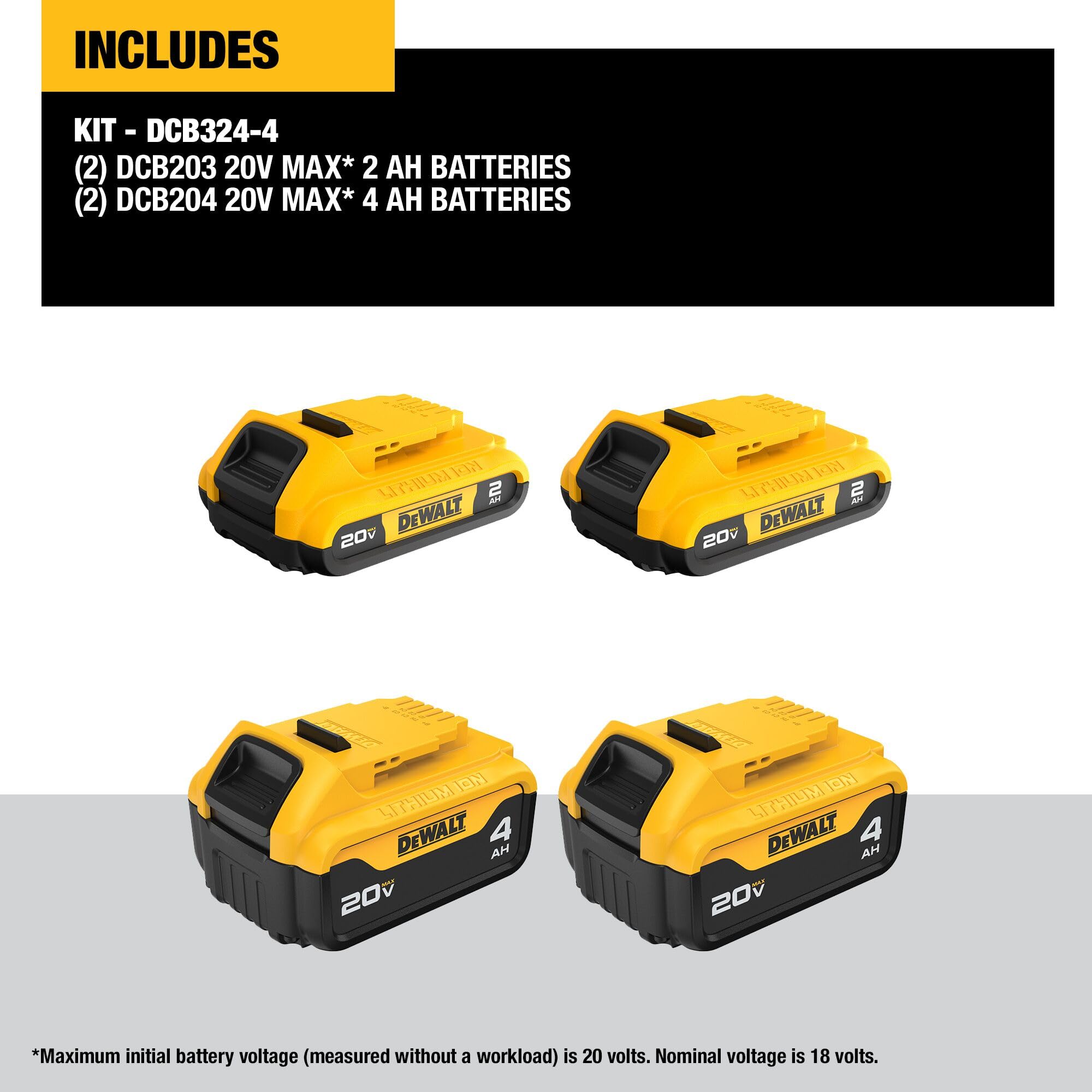 dewalt-20v-max-battery-4-pack-2x-2ah-2x-4ah-xr-with-fuel-gauges-dcb324-4 image 2