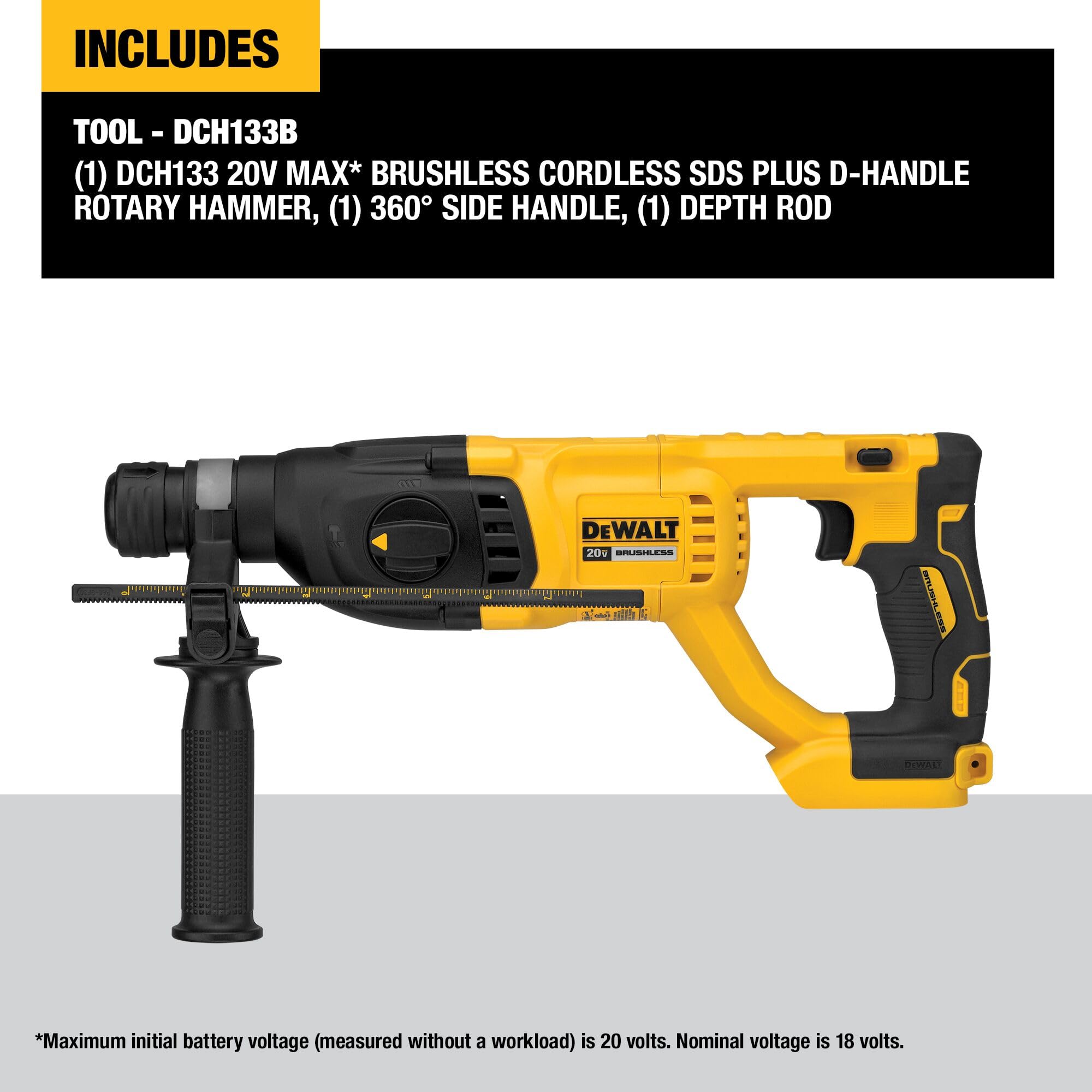dewalt-dch133b-20v-max-brushless-sds-plus-rotary-hammer-bare image 2