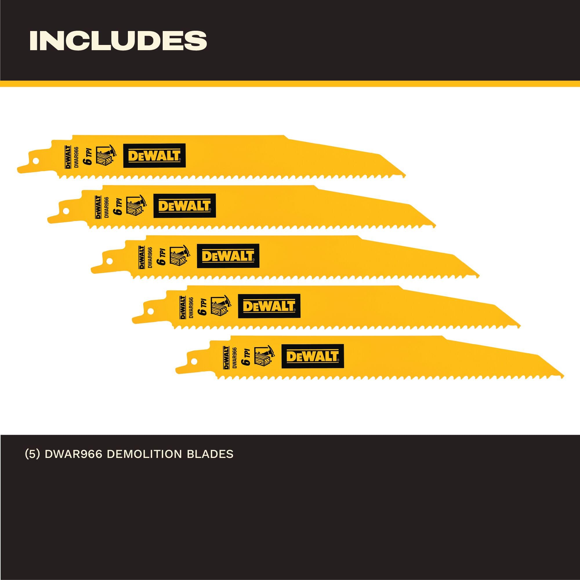 dewalt-dwar966-9-in-6-tpi-metal-cutting-bi-metal-reciprocating-saw-blades-5-pack image 2