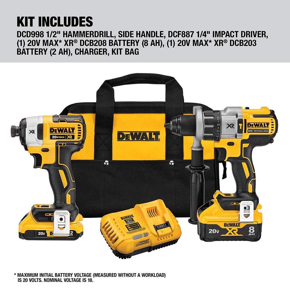 dewalt-dck299d1w1-20v-max-xr-cordless-hammer-drill-impact-driver-kit-2-batteries image 2