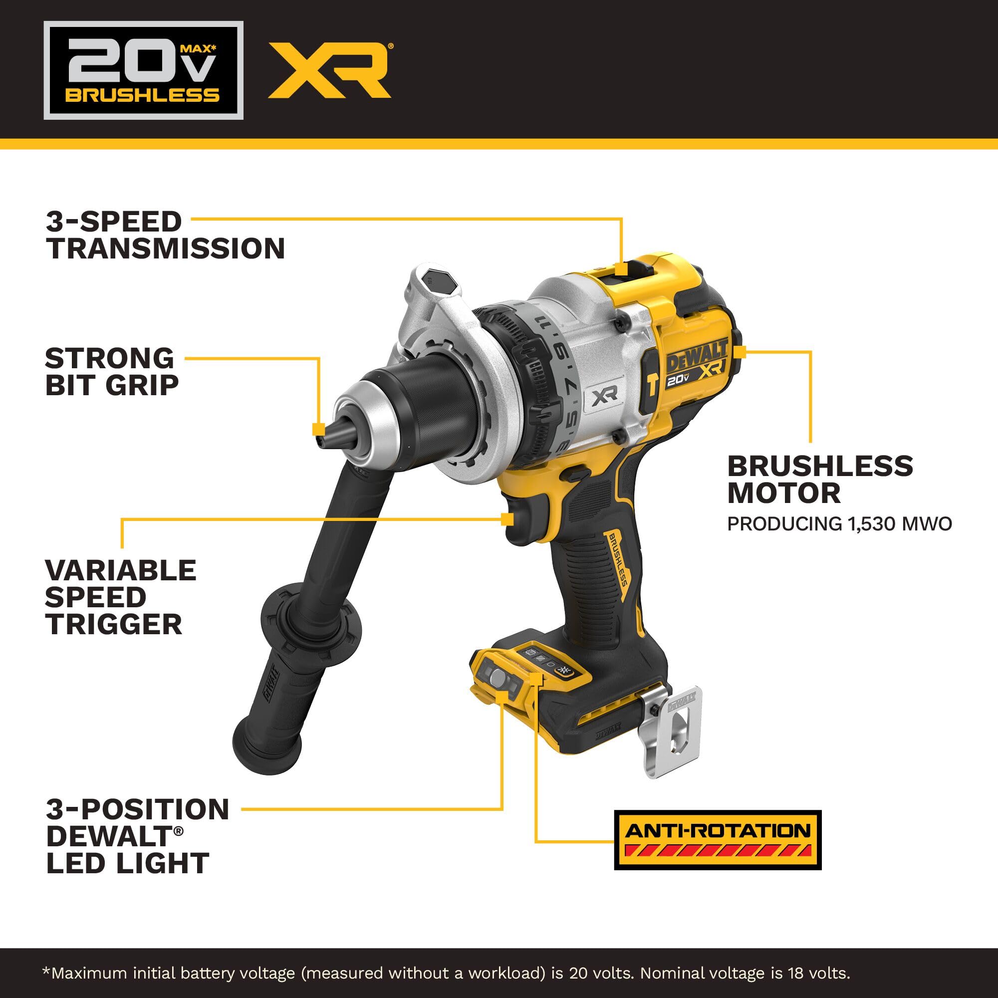 dewalt-20v-max-xr-dcd1007ww1-1-2-brushless-hammer-drill-kit-with-8ah-battery-and image 3