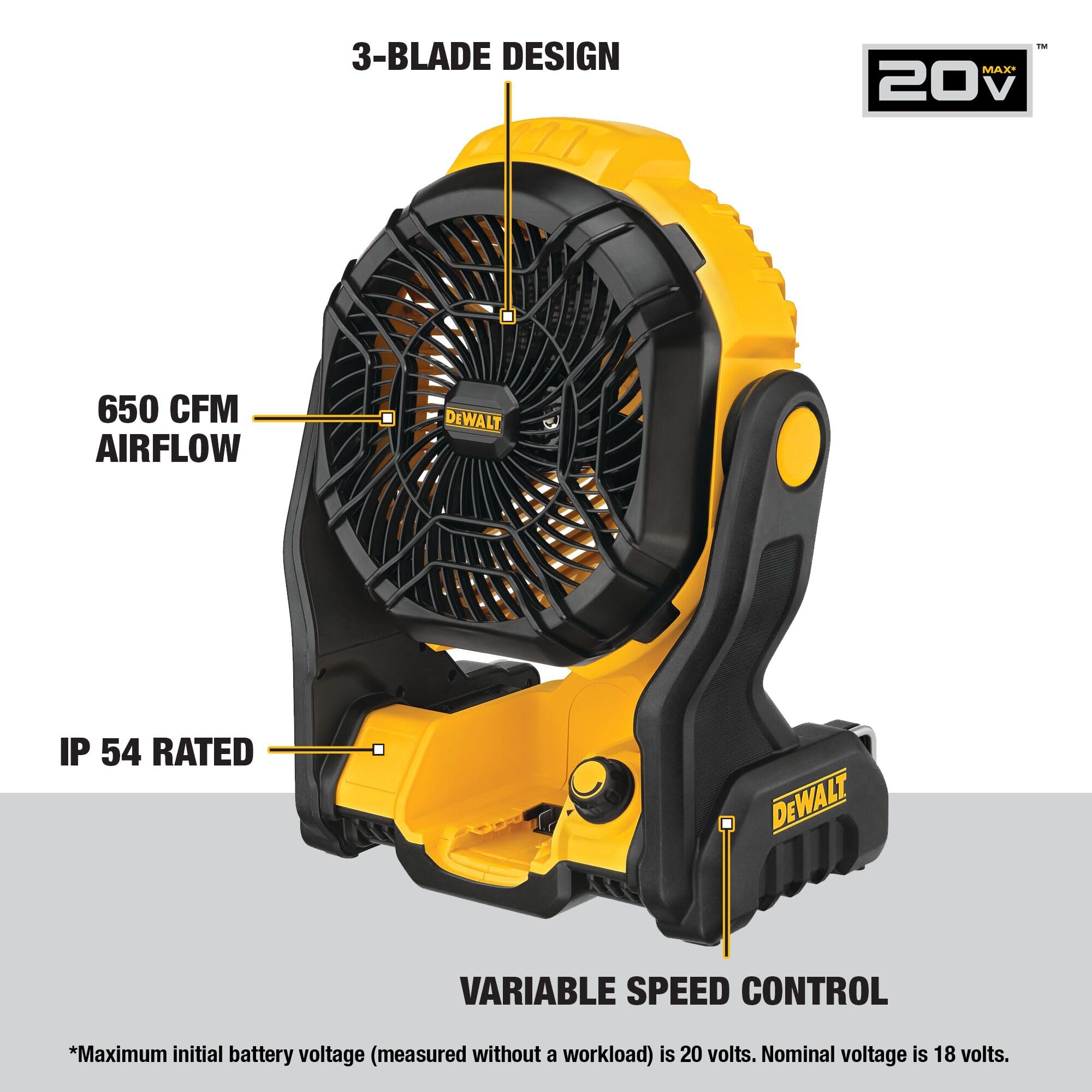 dewalt-20v-max-cordless-jobsite-fan-dce512b-variable-speed-650-cfm-tool-only image 2