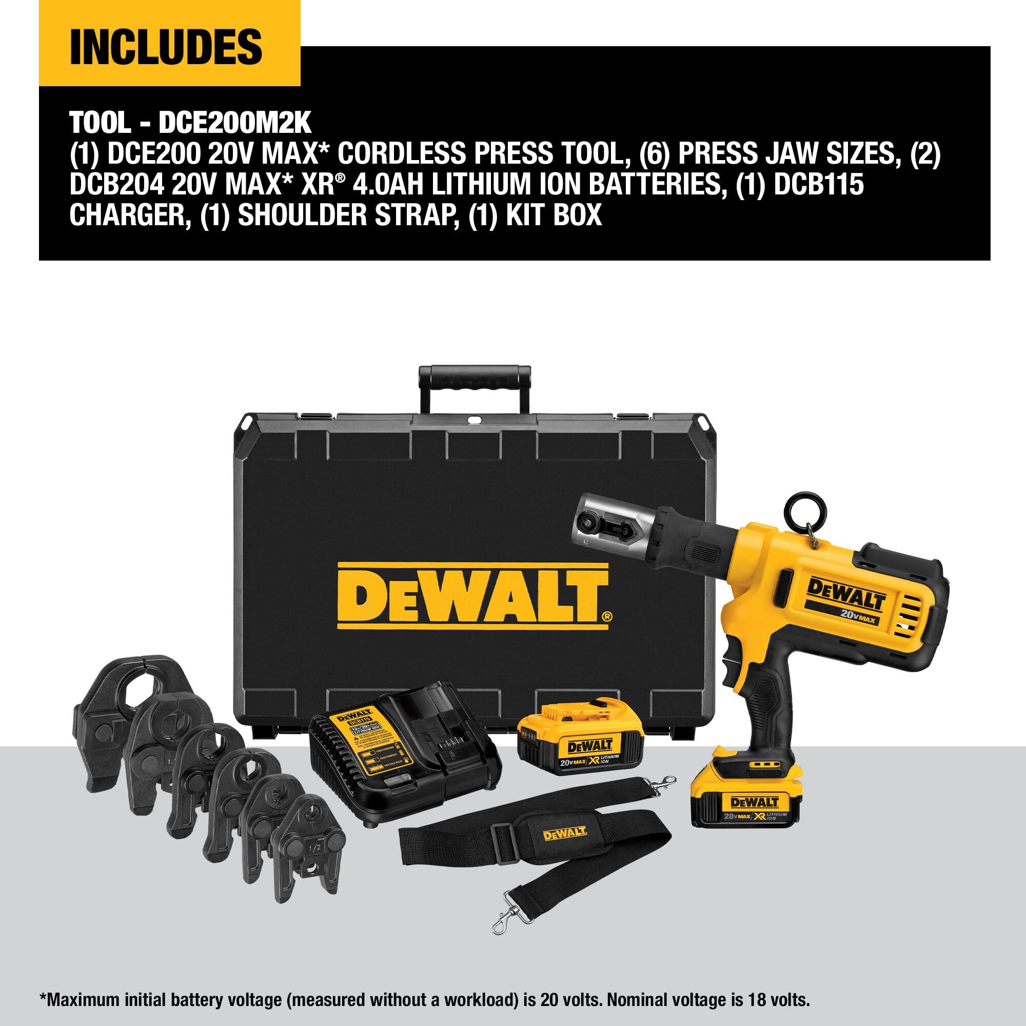 dewalt-dce200m2k-20v-max-cordless-plumbing-pipe-press-tool-kit-with-crimping-hea image 8