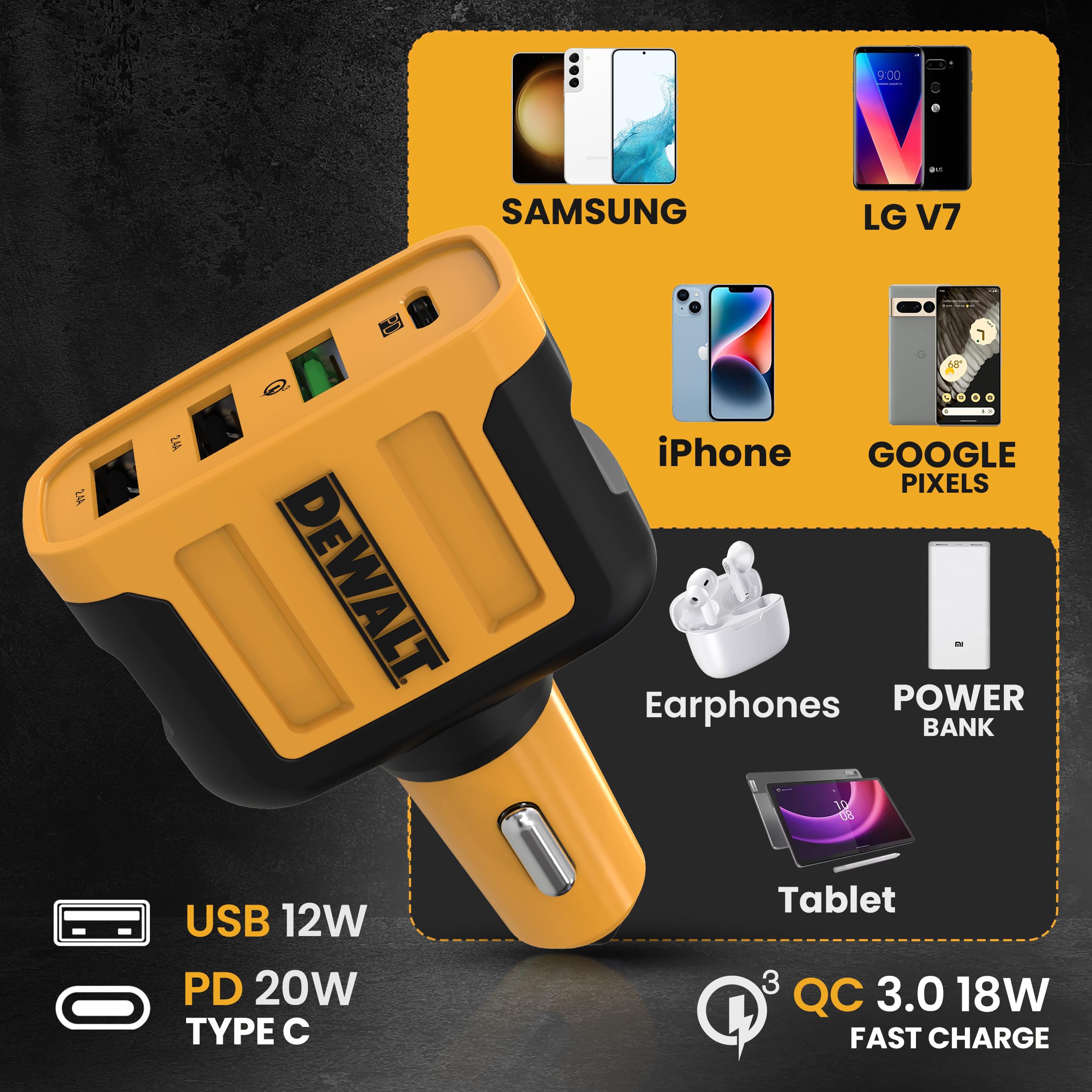 dewalt-heavy-duty-4-port-usb-c-car-charger-60w-fast-charging image 5