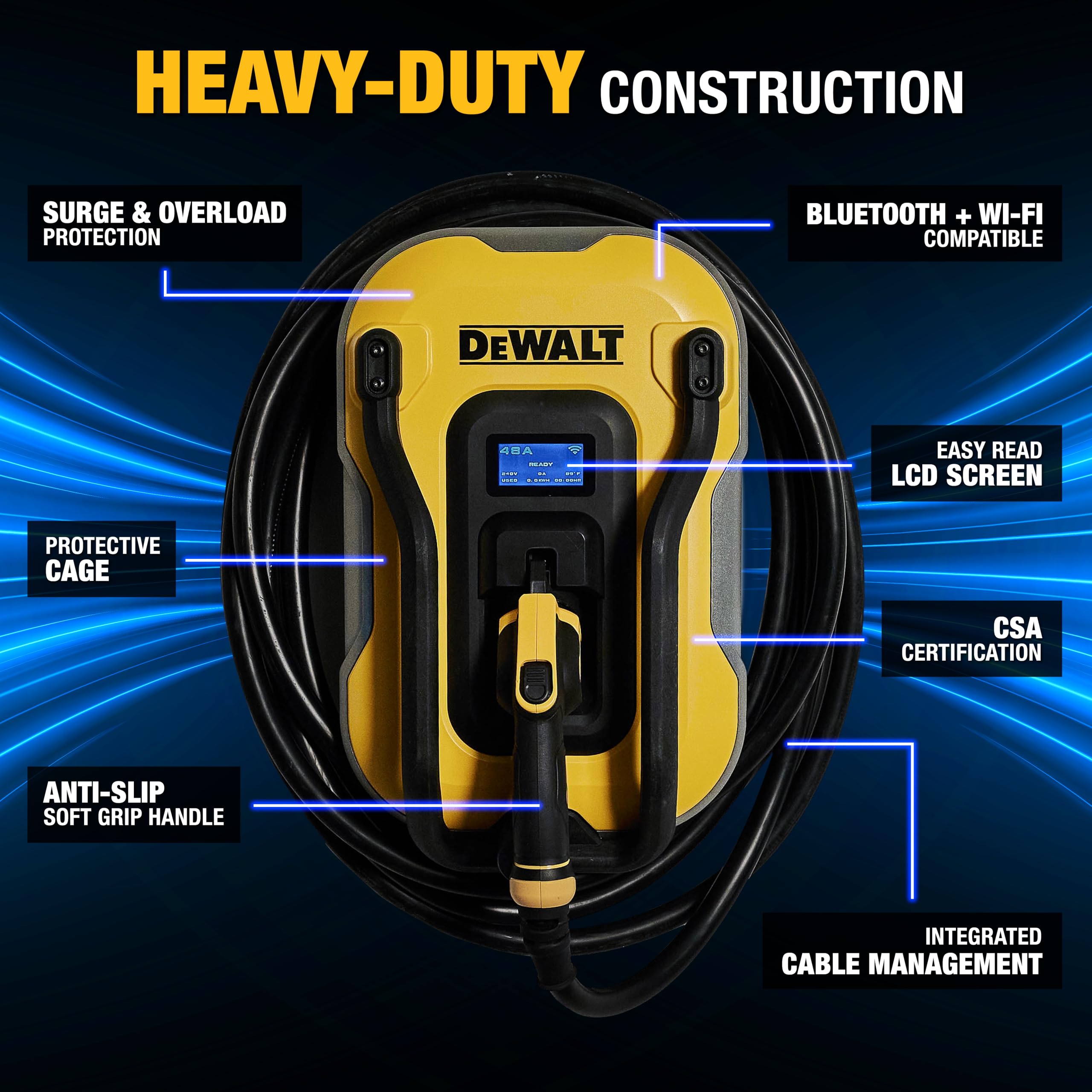 dewalt-level-2-ev-charger-40a-240v-nema-14-50-wi-fi-bluetooth-25-ft-cable image 2