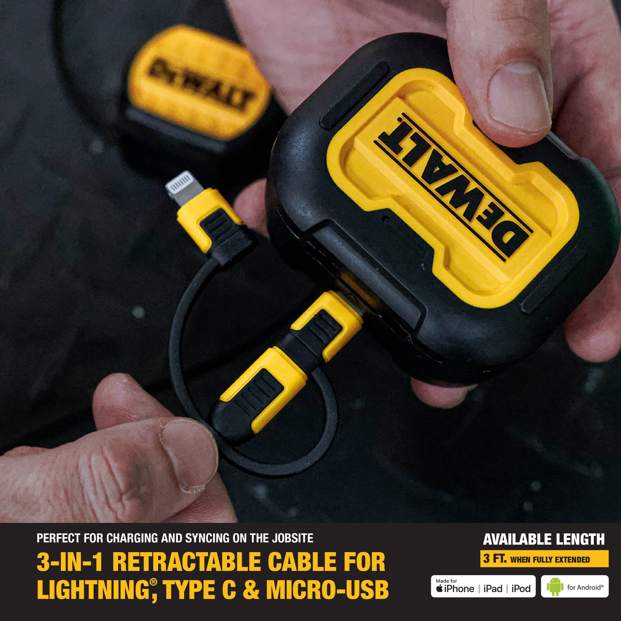 dewalt-heavy-duty-3-in-1-retractable-multi-charging-cable-3ft-lightning-usb-c-mi image 6