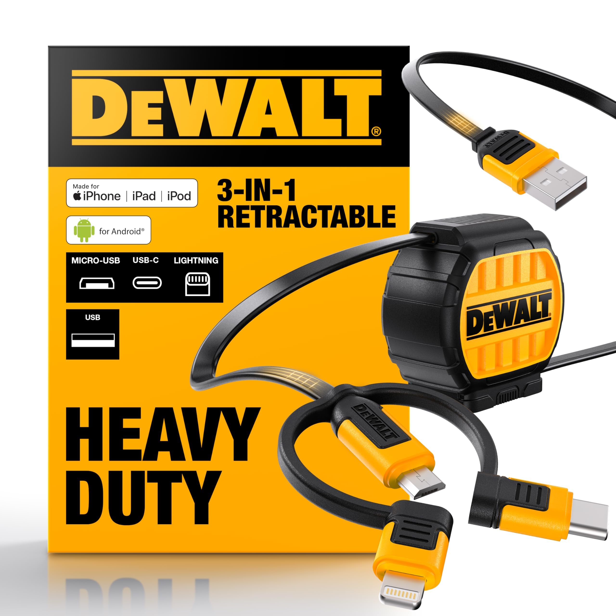 dewalt-heavy-duty-3-in-1-retractable-multi-charging-cable-3ft-lightning-usb-c-mi image 1