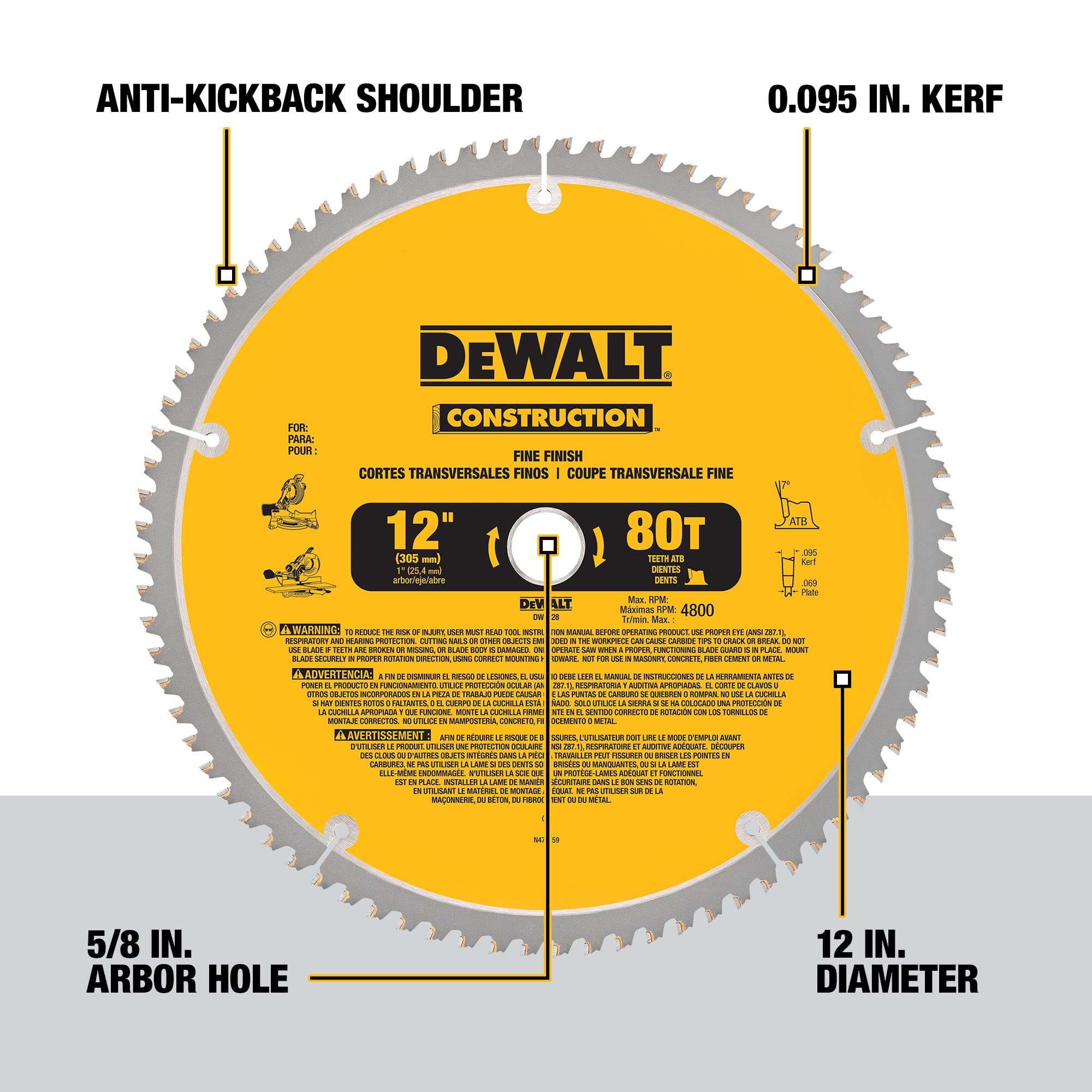 dewalt-12-inch-miter-saw-blade-2-pack-80-tooth-32-tooth-dw3128p5-dw3123 image 7